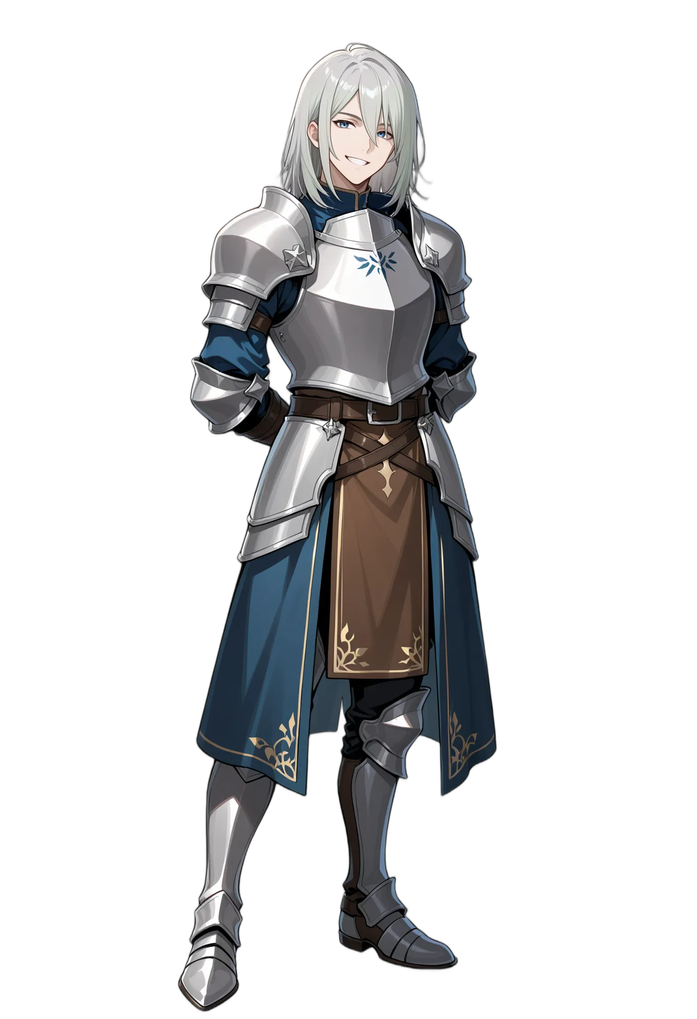 アニメイラスト-ファンタジー-鎧-ミディアムヘア-ベルト-男性-AI人物素材