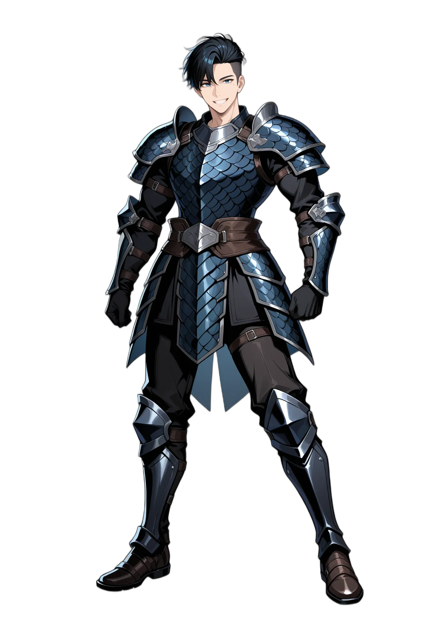 アニメイラスト-RPG-鎧-手袋-黒いズボン-男性-AI人物素材