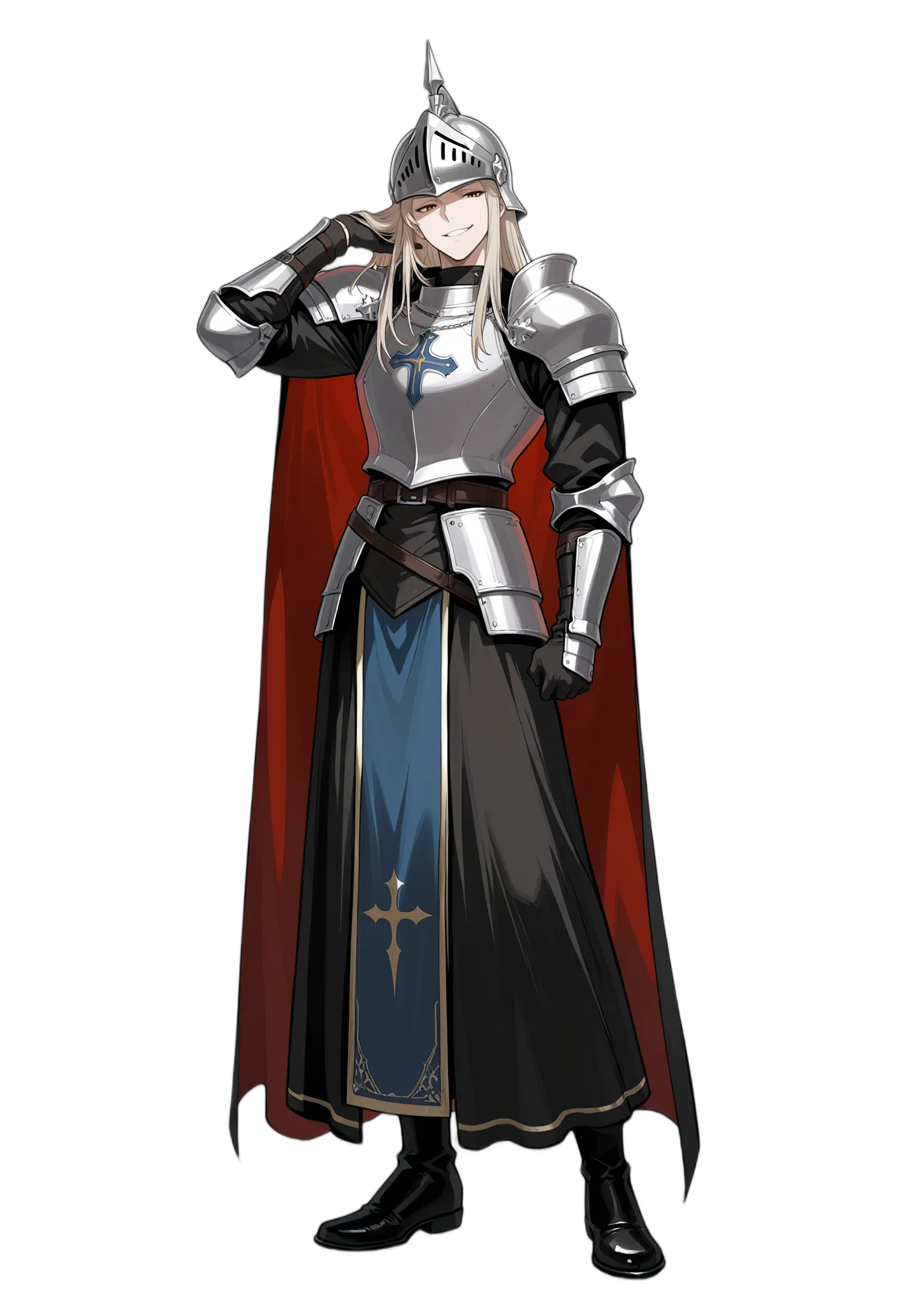 アニメイラスト-RPG-鎧-笑顔-金髪-女性-AI人物素材