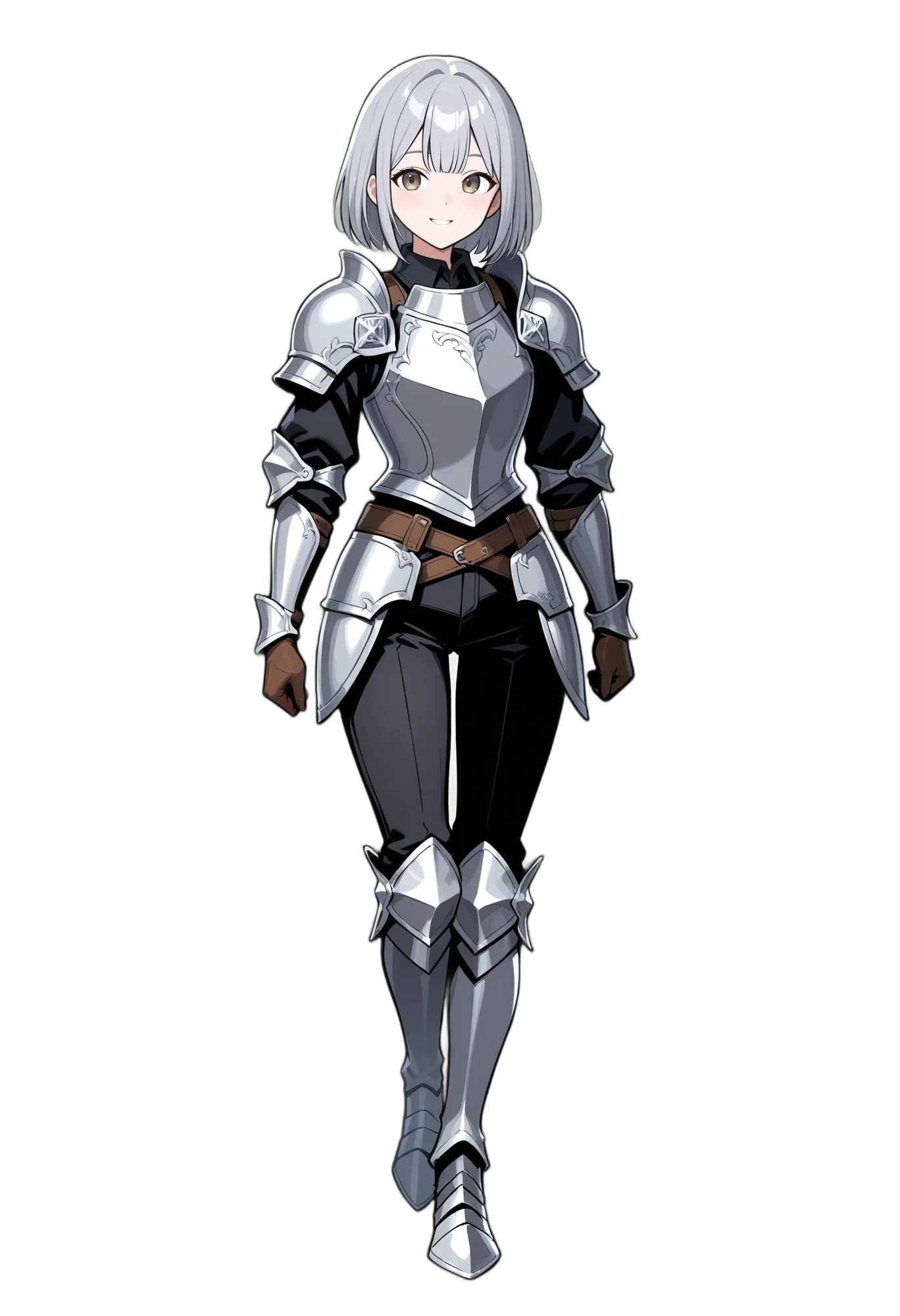 アニメイラスト-RPG-鎧-ズボン-ショートヘア-女性-AI人物素材