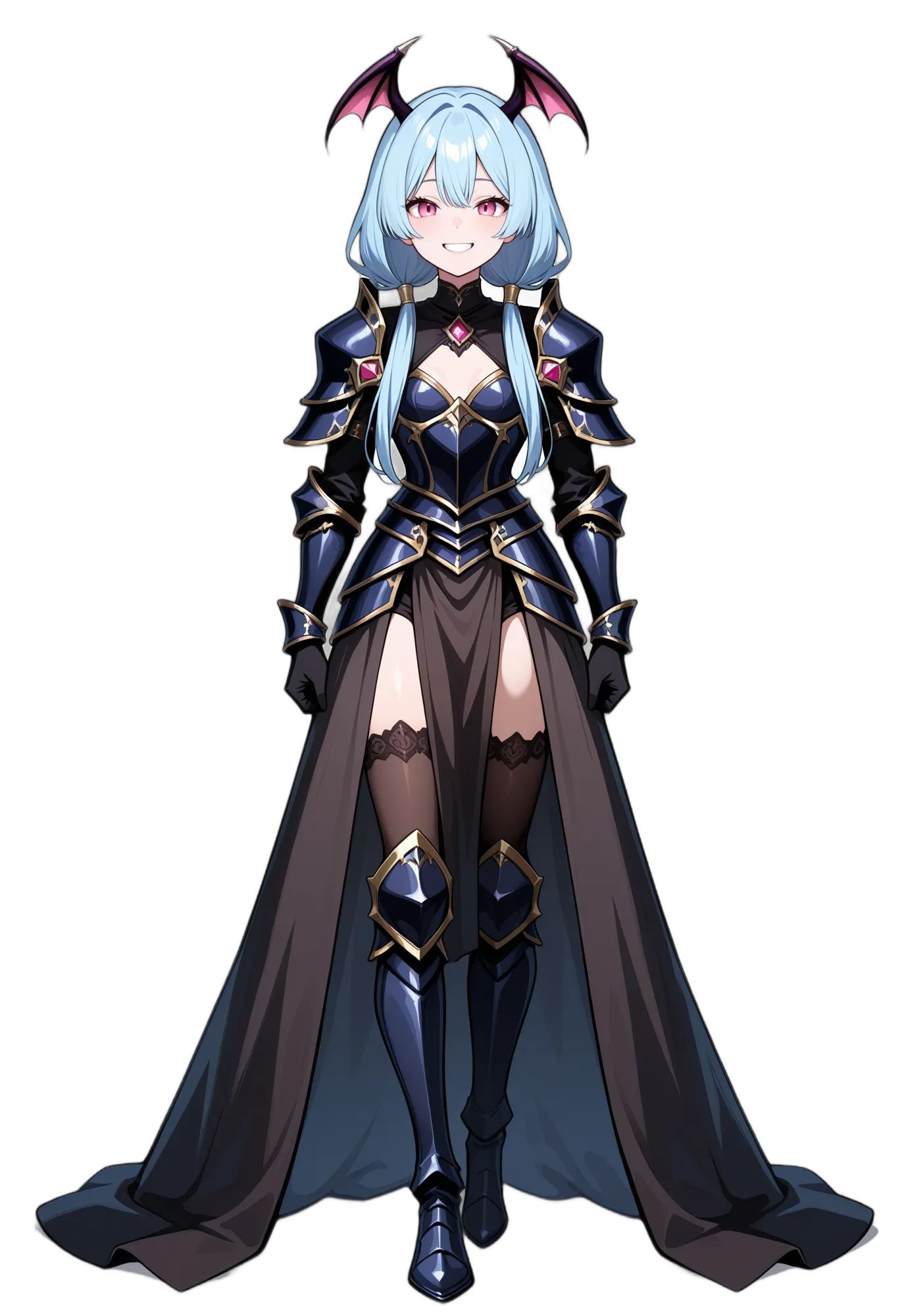 アニメイラスト-ファンタジー-鎧-ブーツ-ピンクアイ-女性-AI人物素材