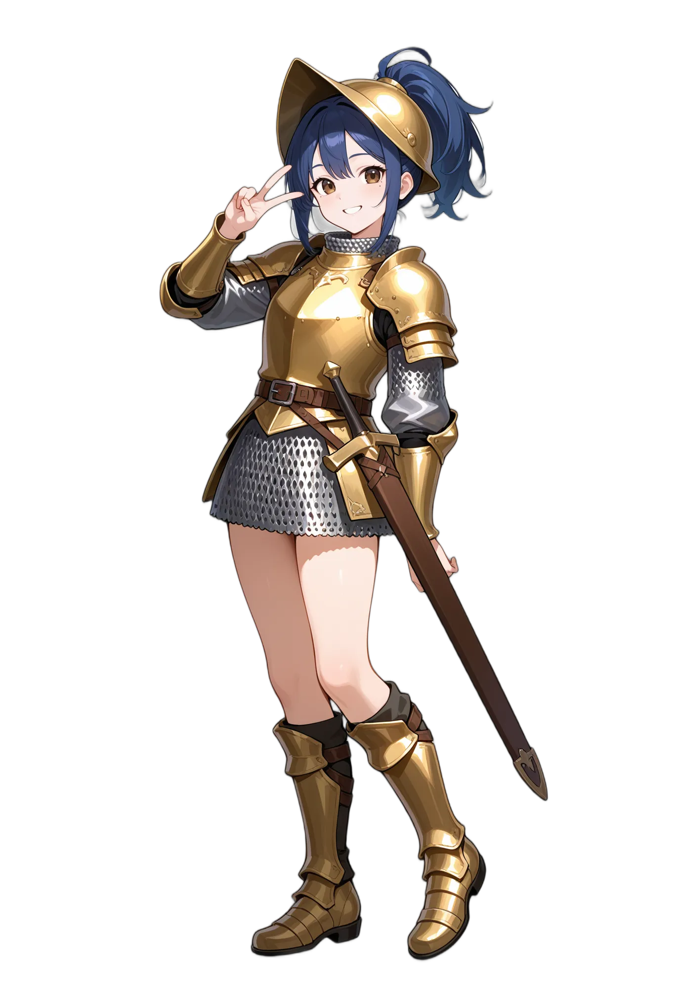 アニメイラスト-異世界-鎧-武器-ブーツ-女性-AI人物素材