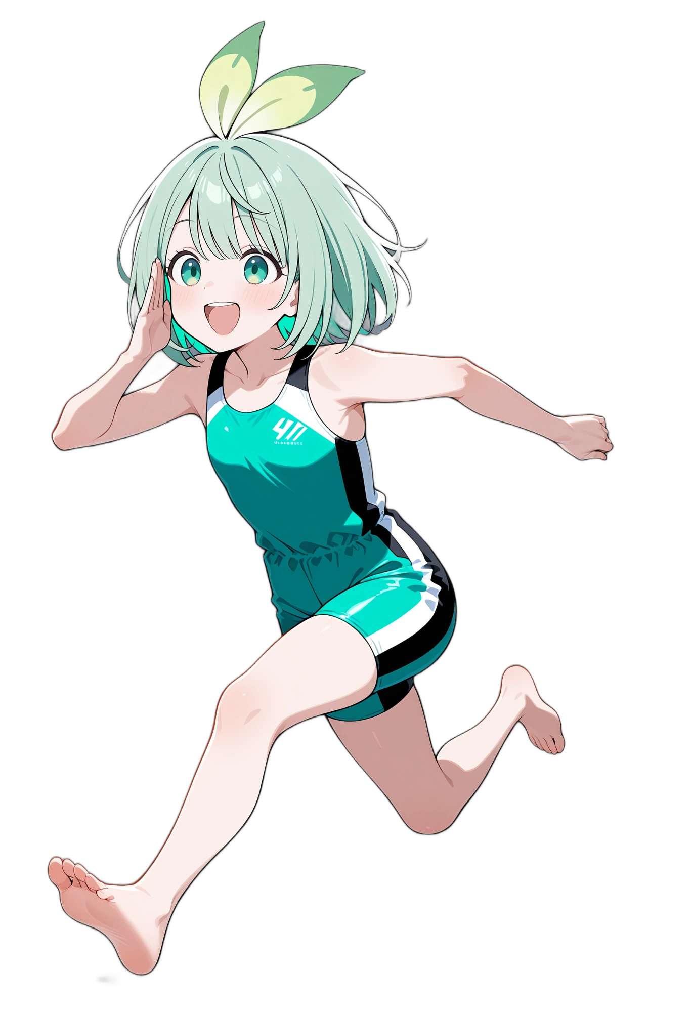 anime-bareshoulders-shorthair-greenhair-woman
