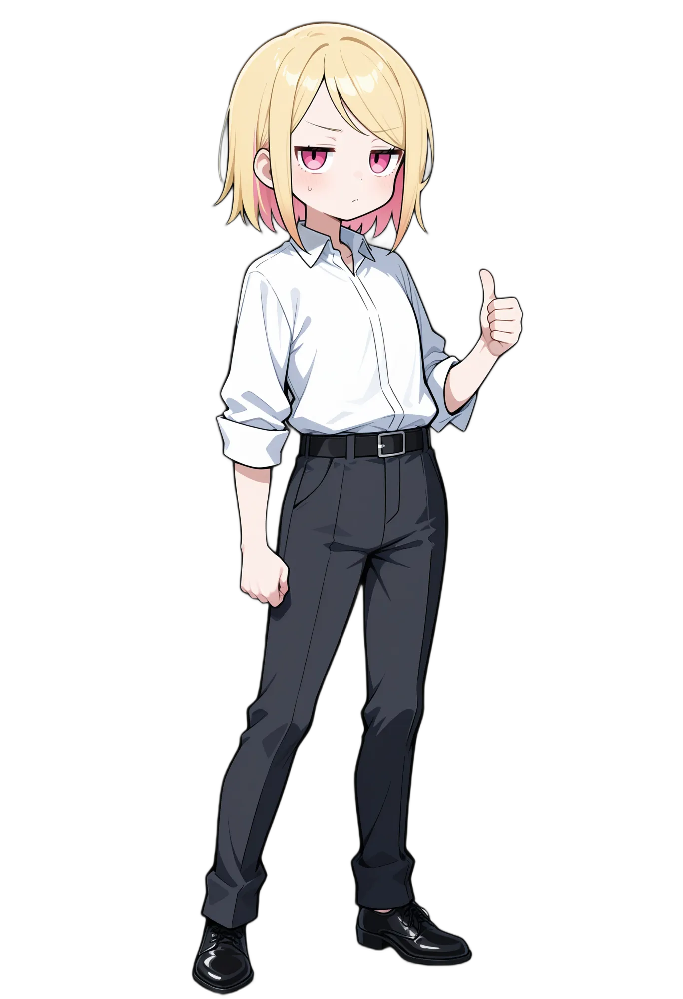 アニメイラスト-会社員-ベルト-黒いズボン-サムズアップ-男性-AI人物素材