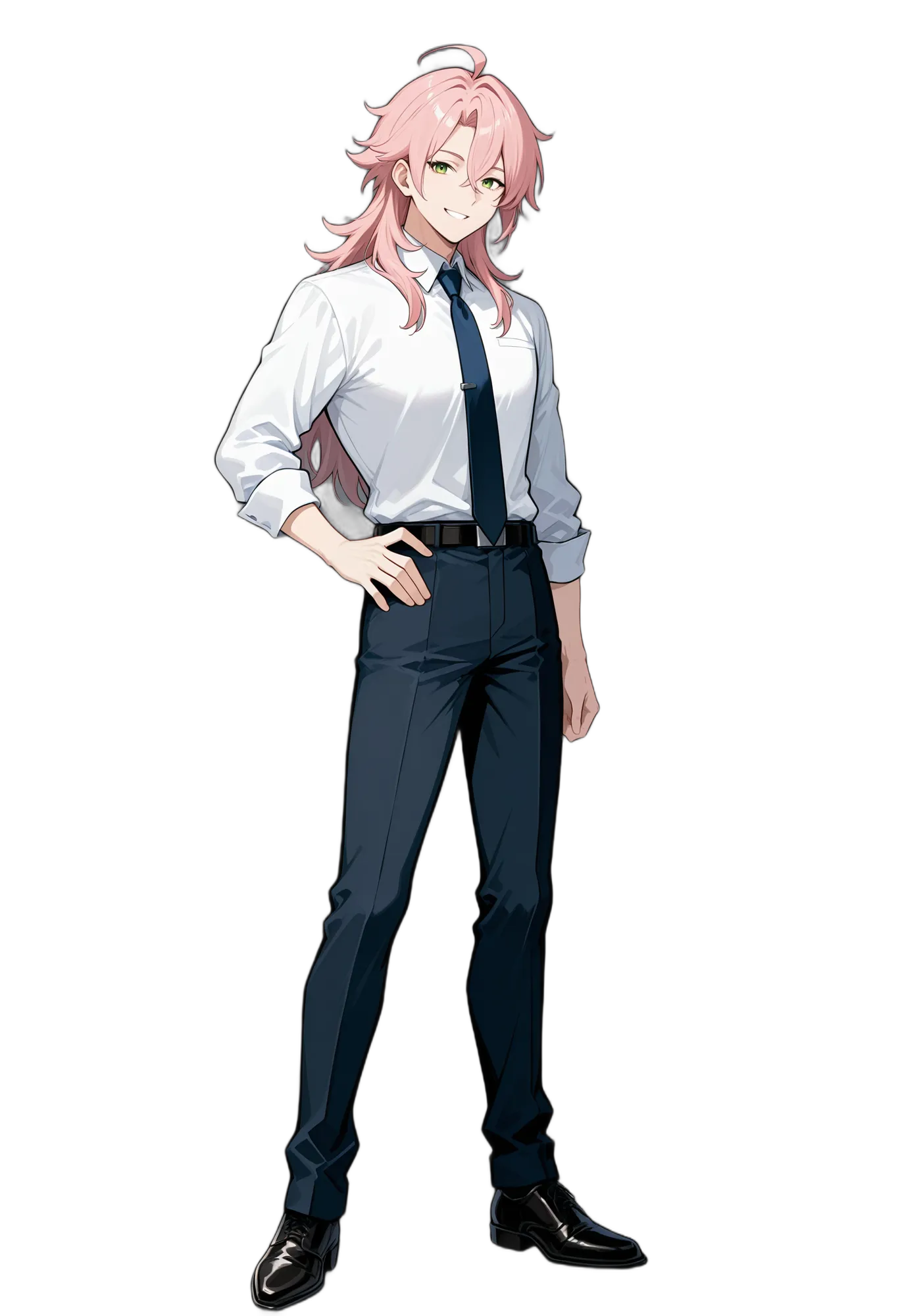 アニメイラスト-社会人-黒靴-カッターシャツ-シャツイン-男性-AI人物素材