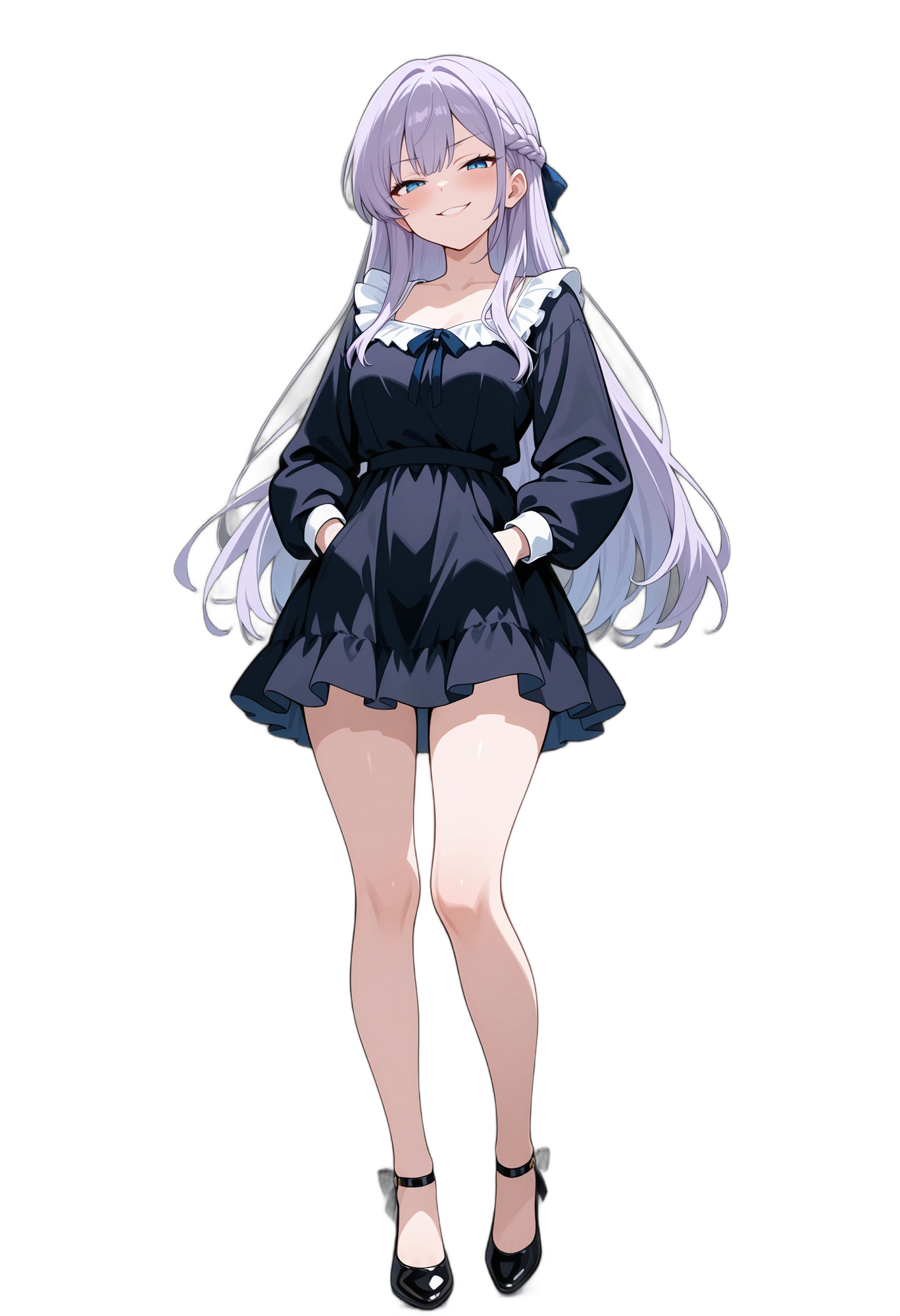 anime-blackfootwear-dress-handsinpockets-woman