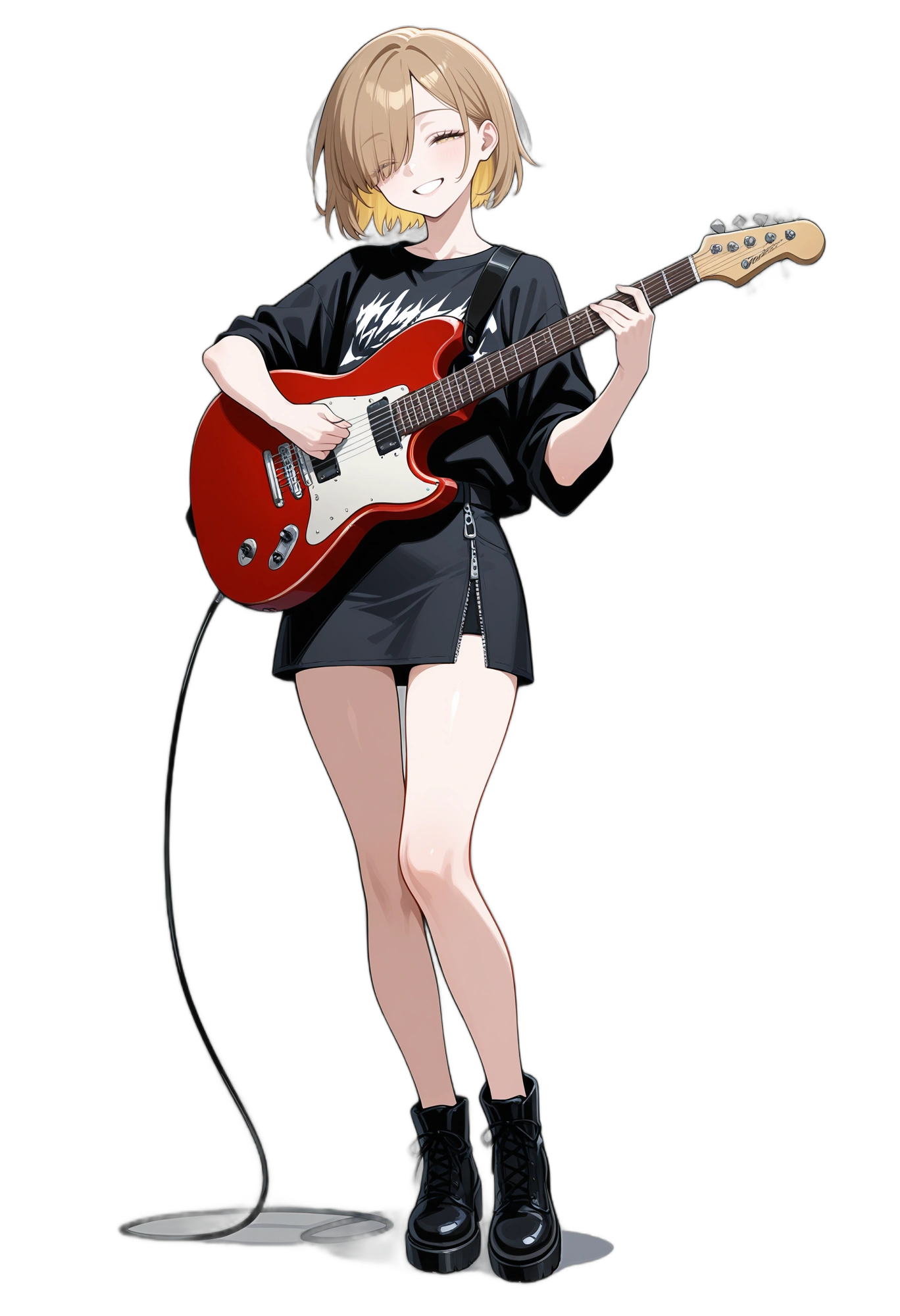 anime-blondehair-guitar-multicoloredhair-woman
