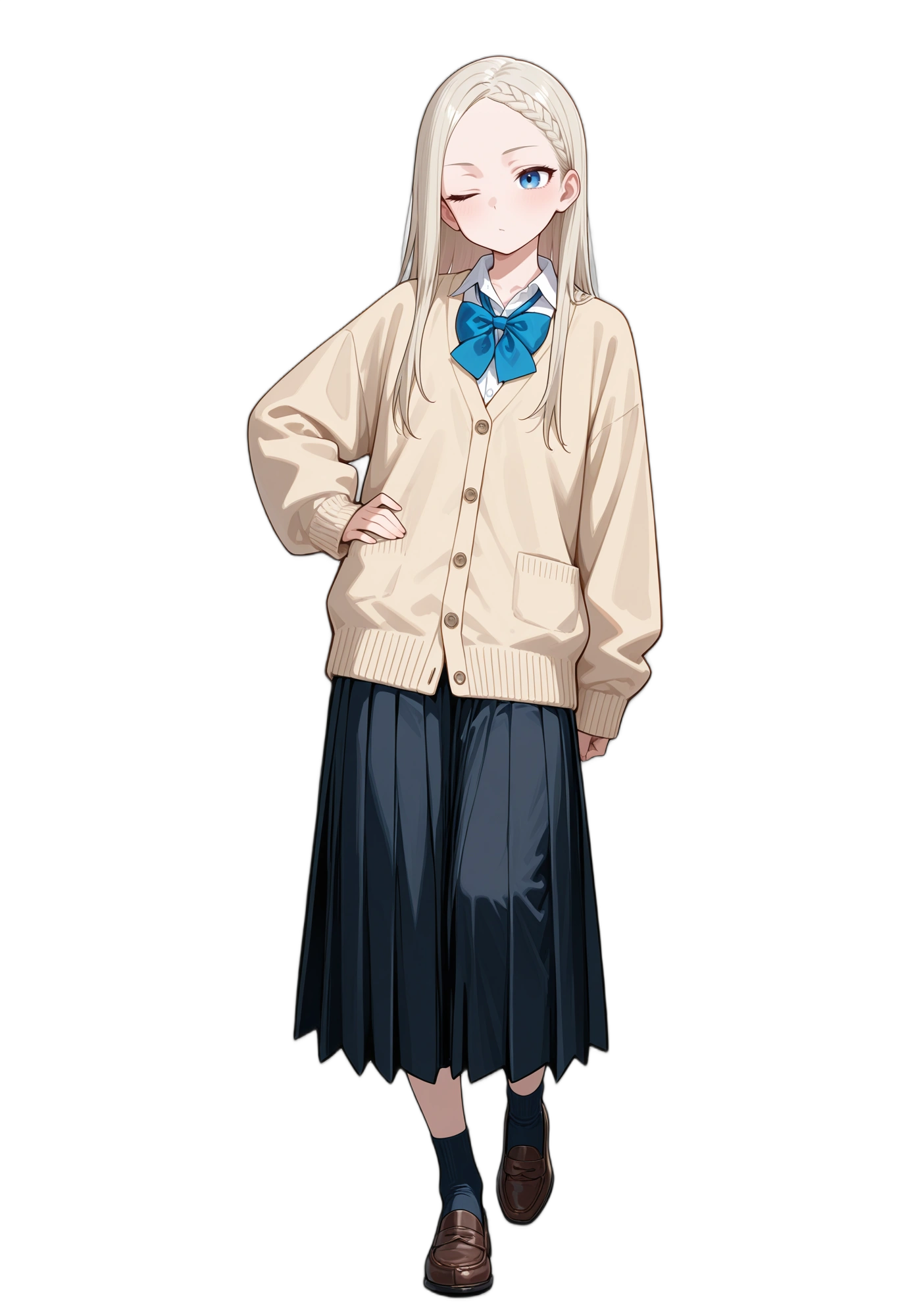 anime-blondehair-cardigan-collaredshirt-woman