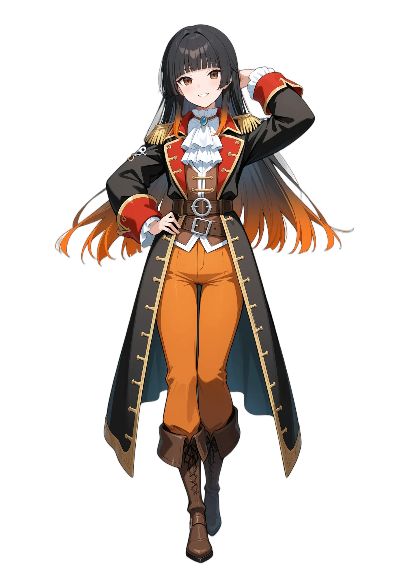 アニメイラスト-RPG-ぱっつん-コート-ブローチ-女性-AI人物素材