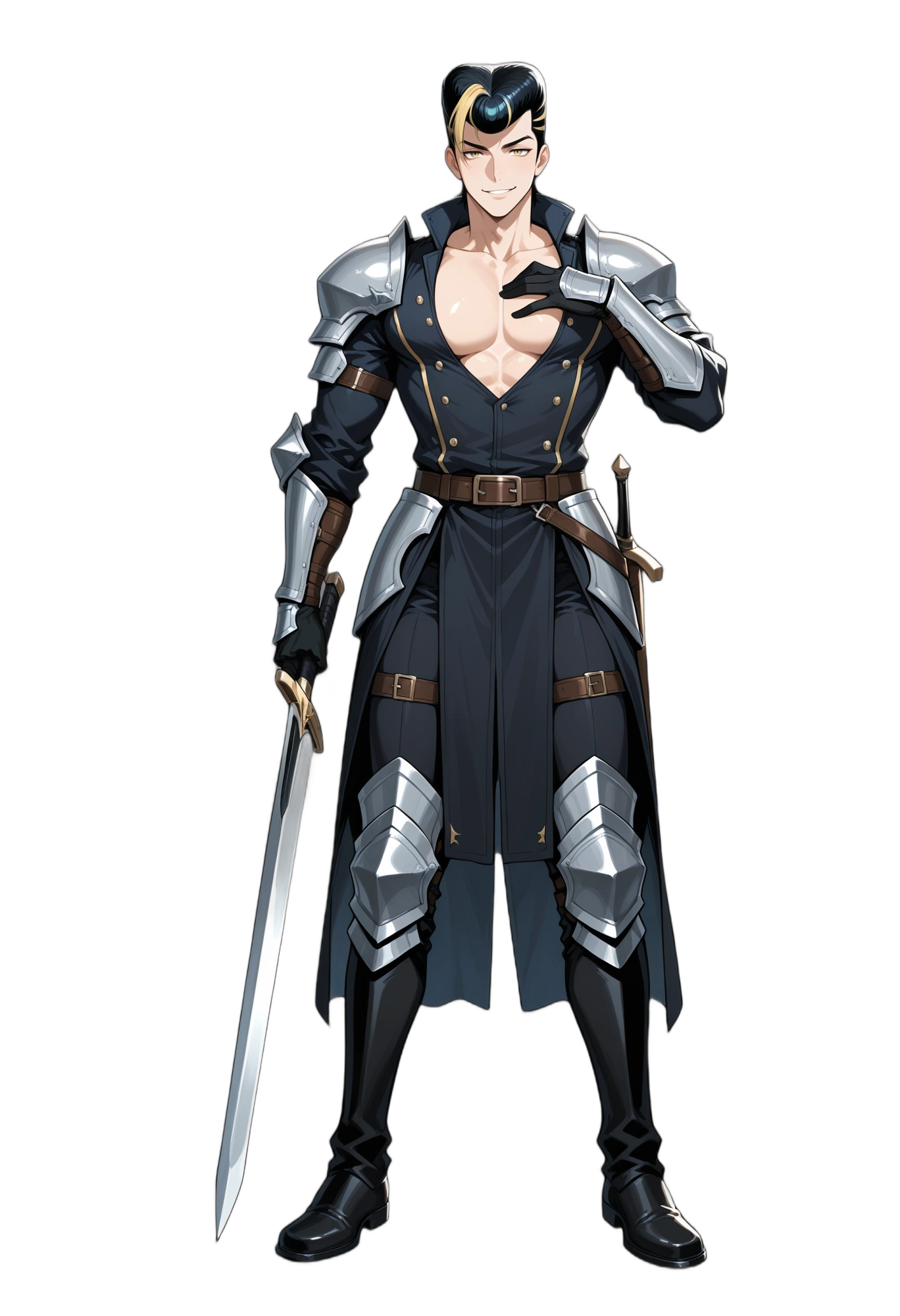 anime-boots-multicoloredhair-armor-man