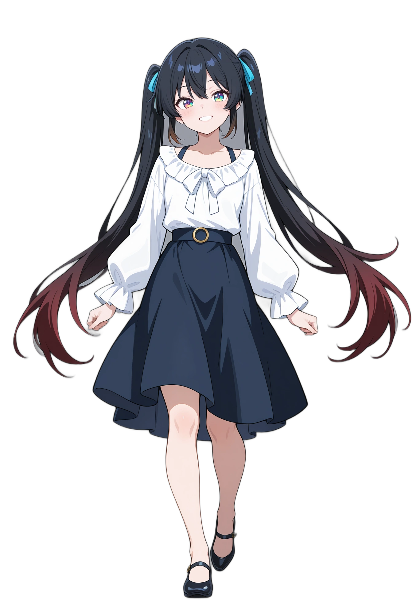 anime-bow-multicoloredhair-multicoloredeyes-woman