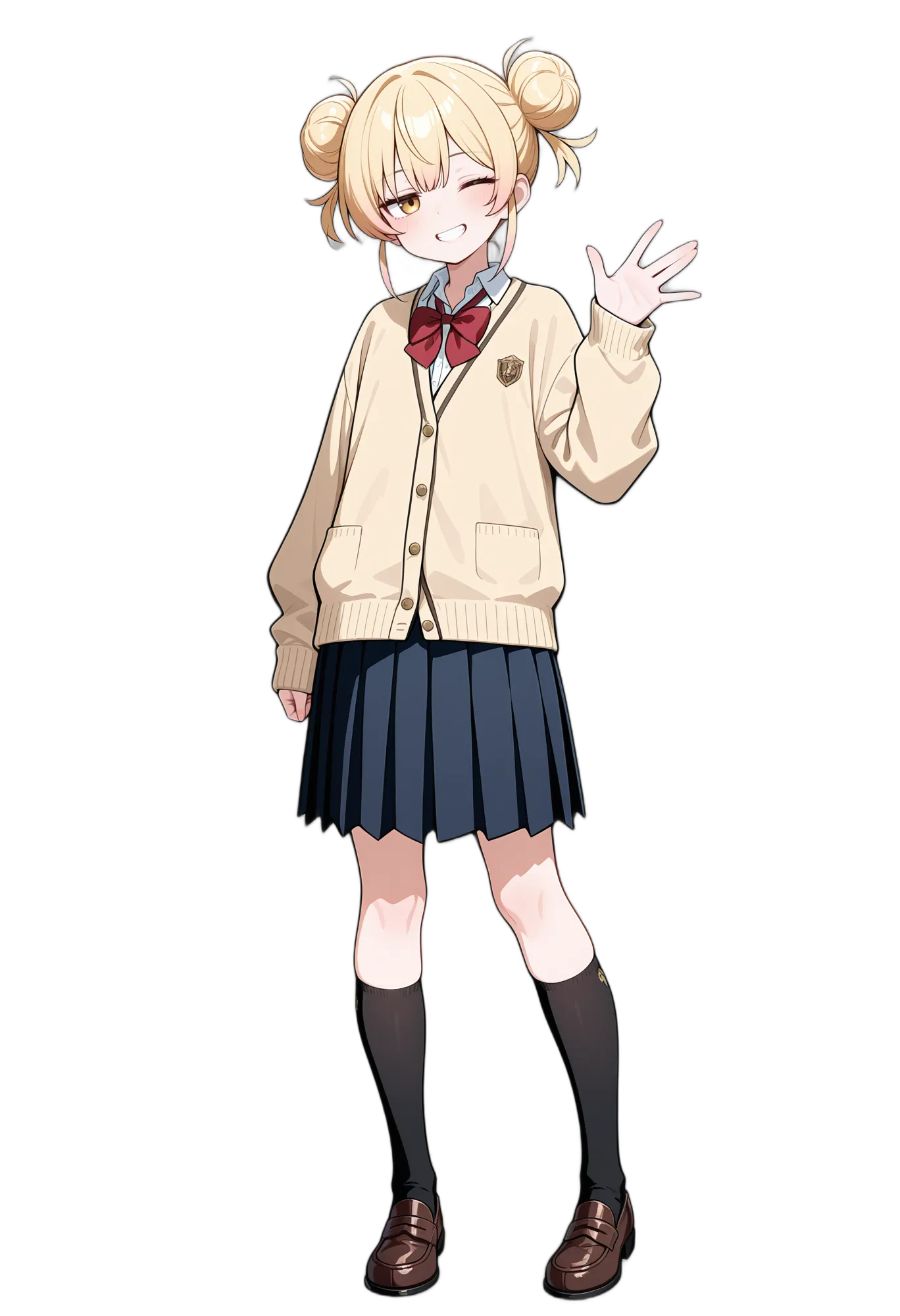 アニメイラスト-女子高校生-カーディガン-カッターシャツ-ウィンク-靴下-AI人物素材