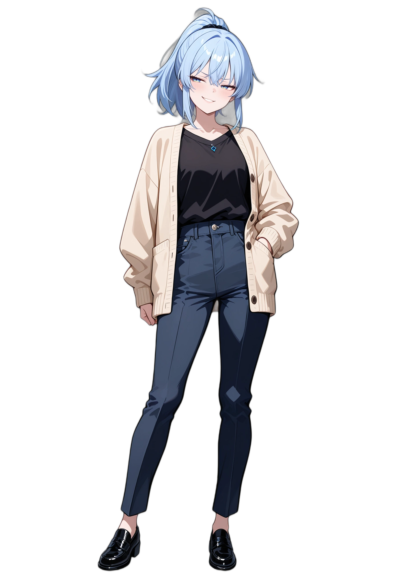 anime-cardigan-necklace-handinpocket-woman
