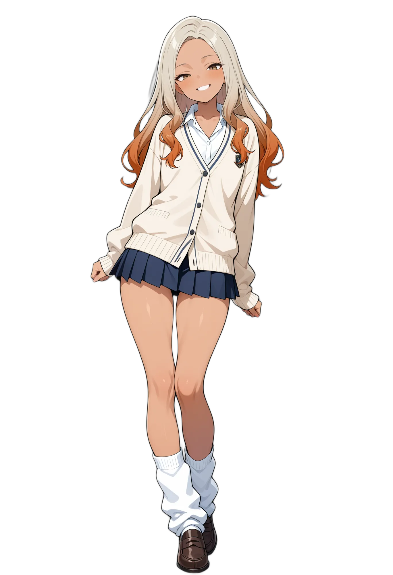 アニメイラスト-学生-カーディガン-ブラウンアイ-制服-女性-AI人物素材
