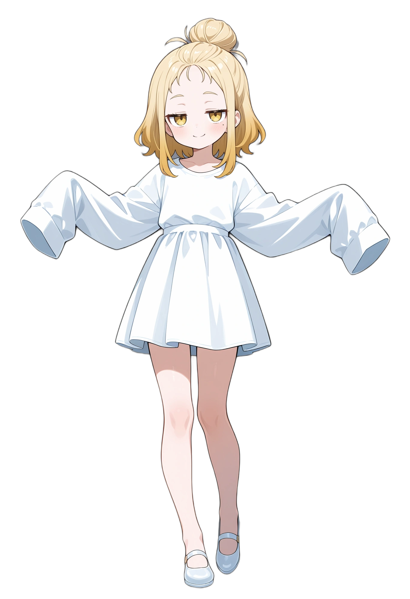 anime-hairbun-smile-sleevespastwrists-woman