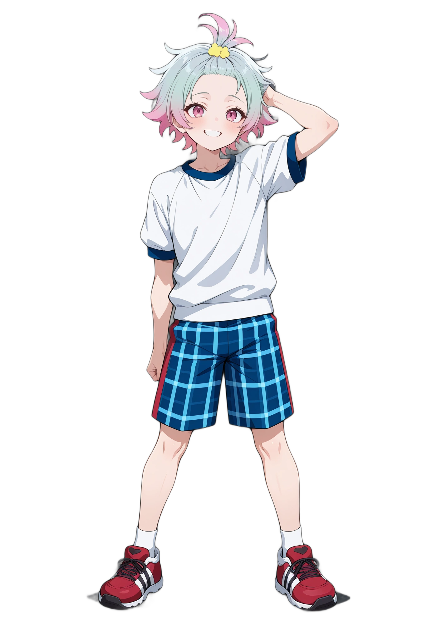 anime-hairornament-shortsleeves-multicoloredhair-man
