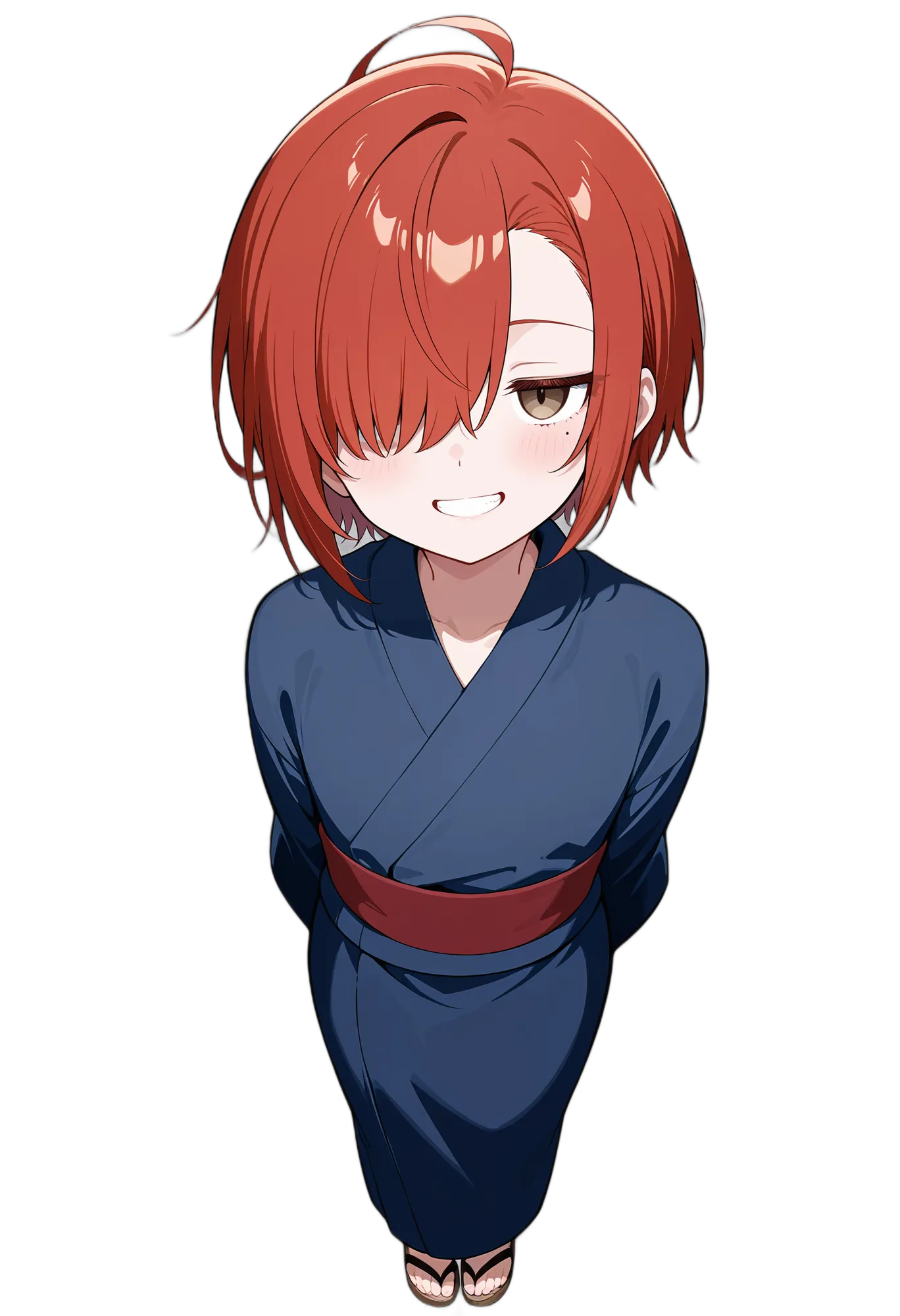アニメイラスト-和風-片目隠れ-サンダル-ほくろ-女性-AI人物素材