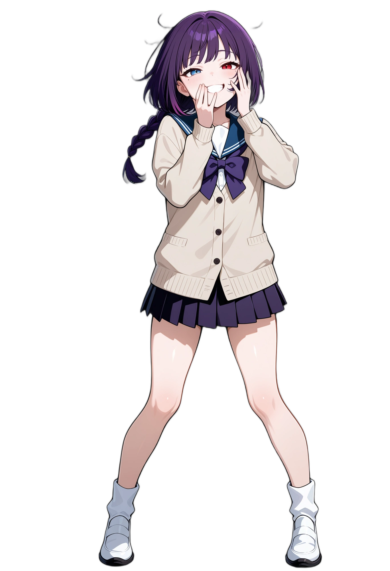 anime-heterochromia-skirt-smile-woman