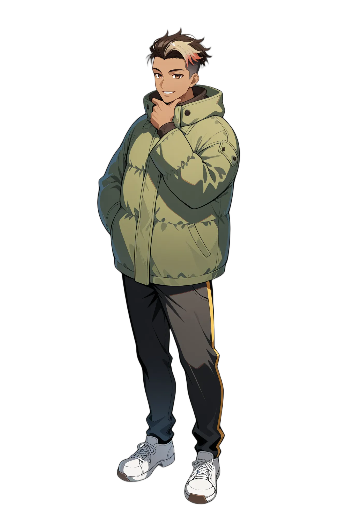 アニメイラスト-普段着-ジャケット-白い靴-長袖-男性-AI人物素材