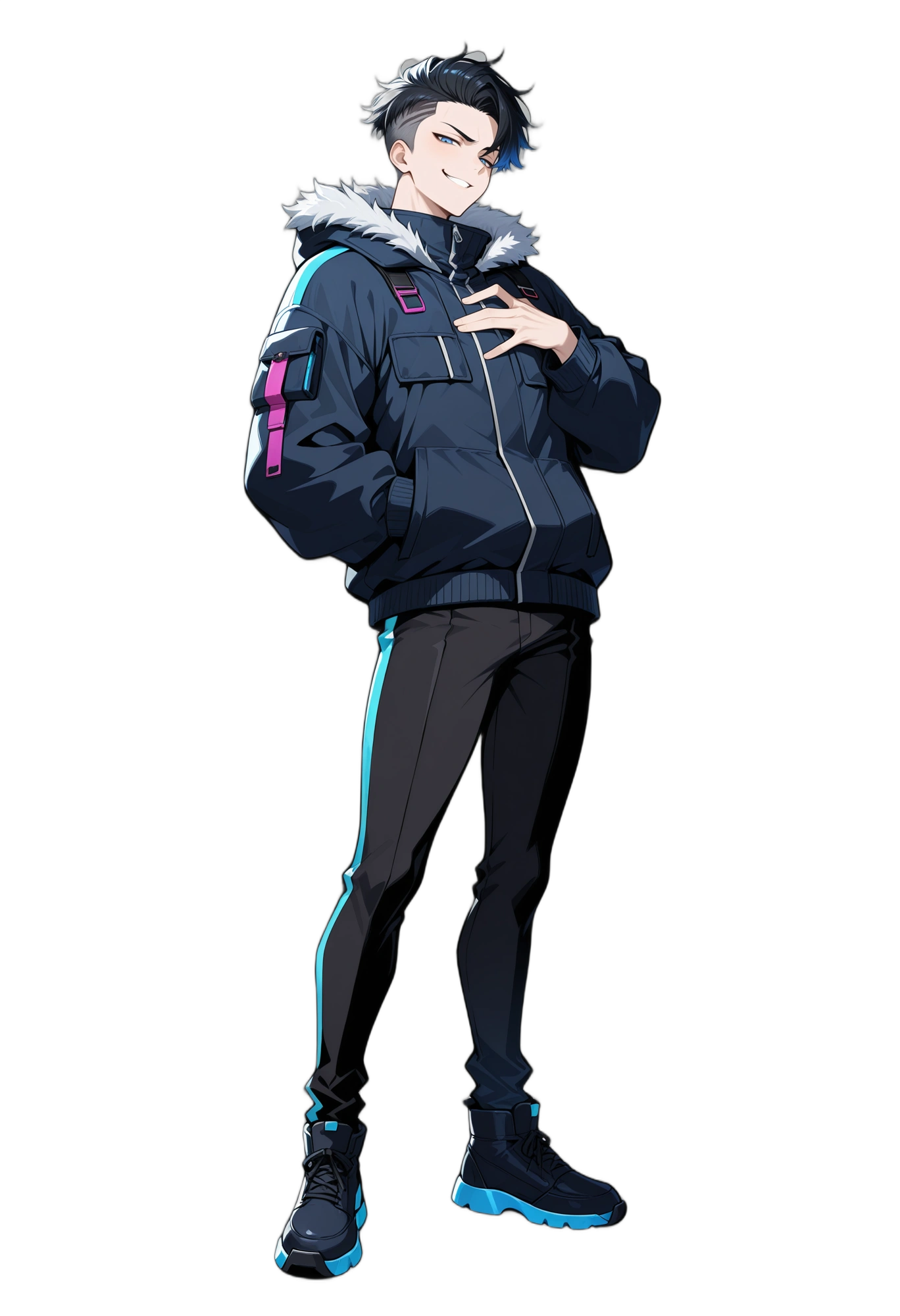 anime-jacket-pants-shorthair-man