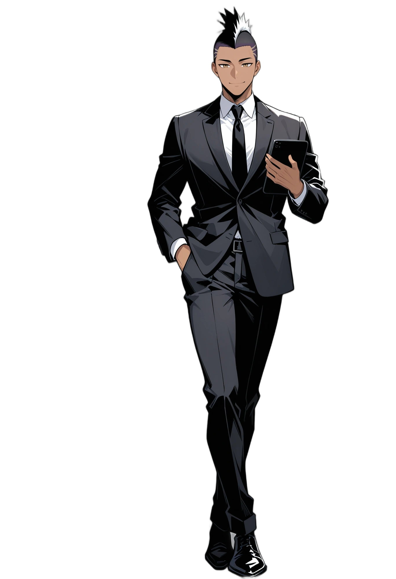 anime-jacket-phone-whiteshirt-man