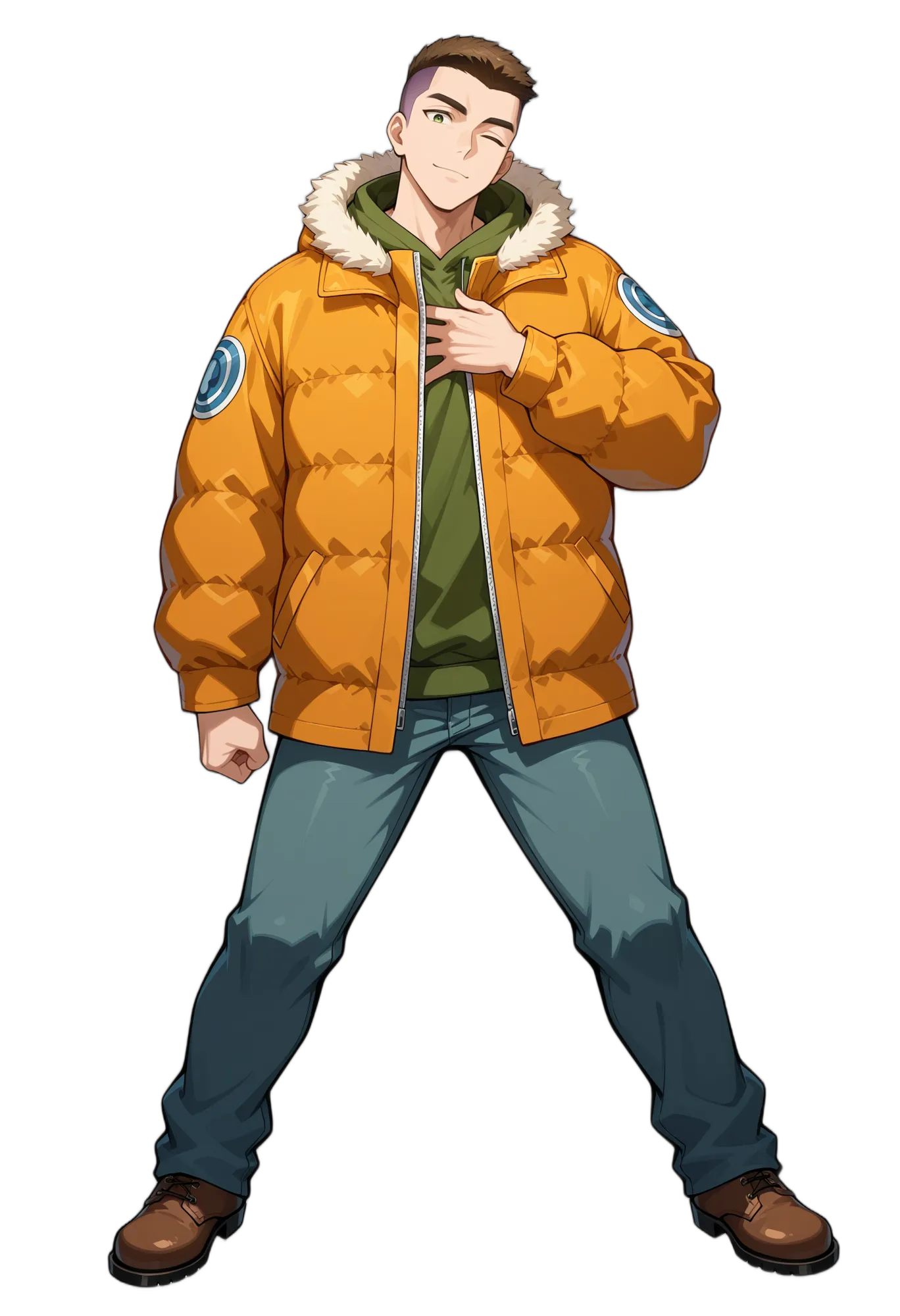 アニメイラスト-普段着-ジャケット-ショートヘア-ズボン-男性-AI人物素材