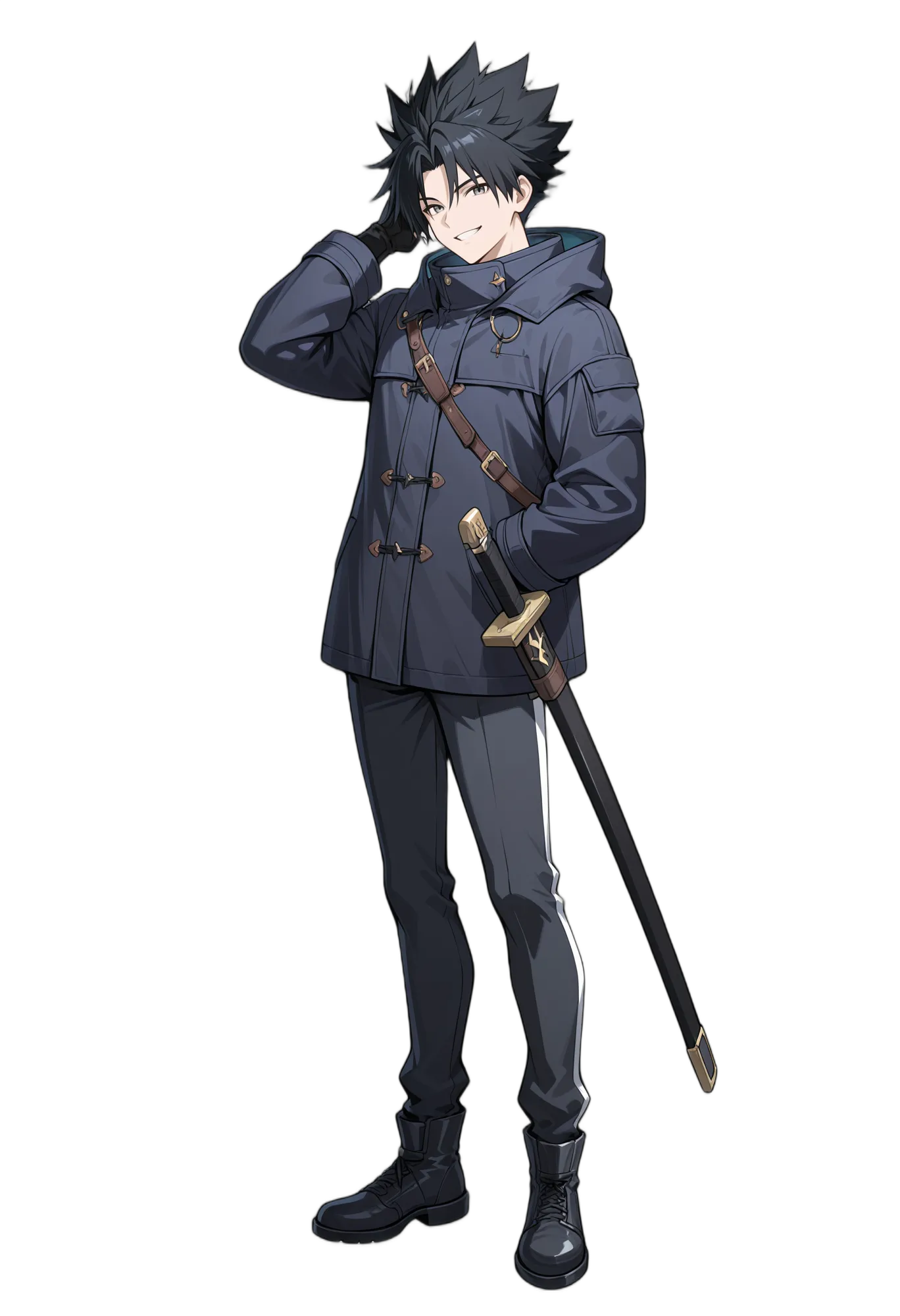 アニメイラスト-RPG-刀-ショートヘア-笑顔-男性-AI人物素材