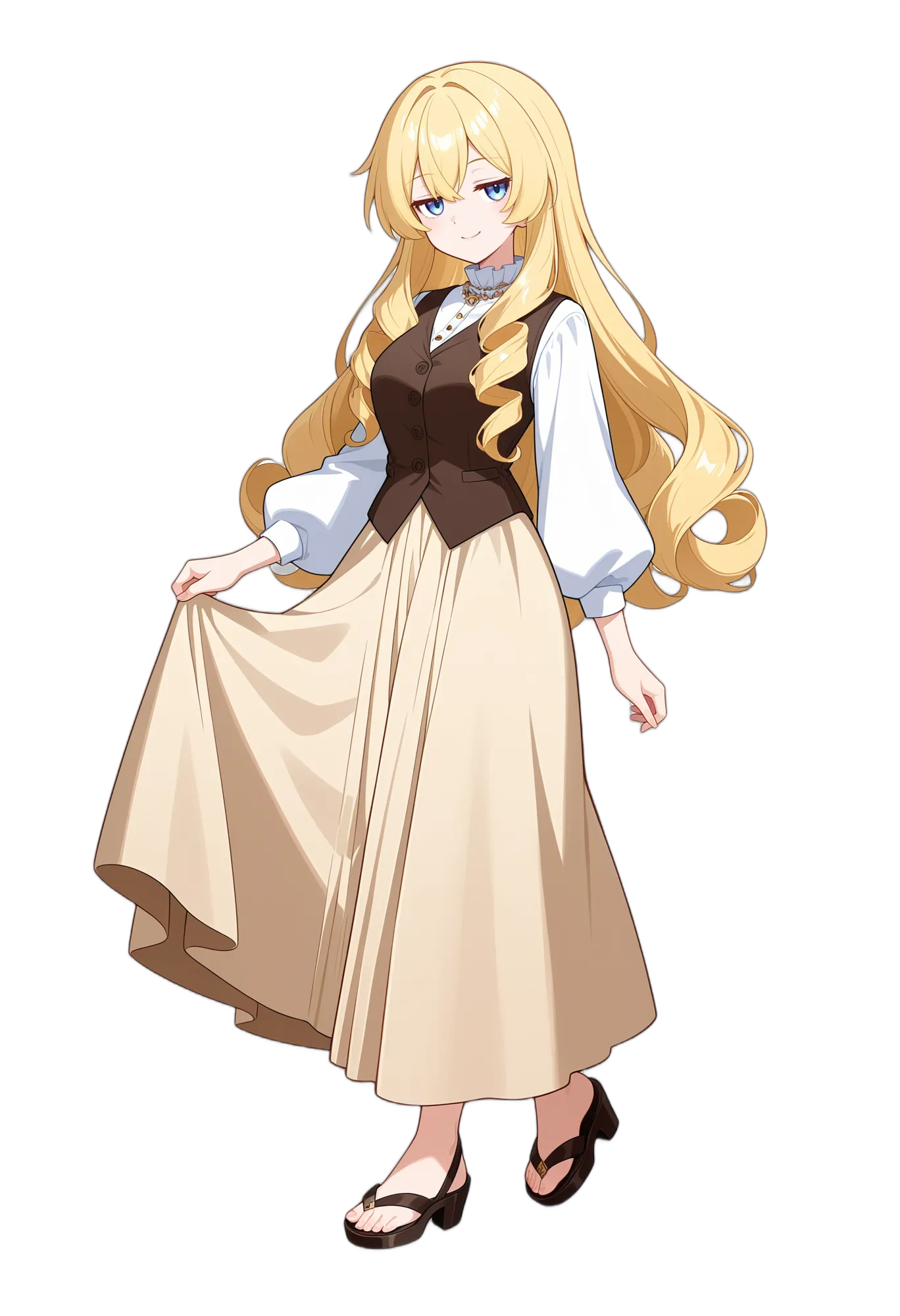 アニメイラスト-普段着-長袖-ブルーアイ-金髪-女性-AI人物素材