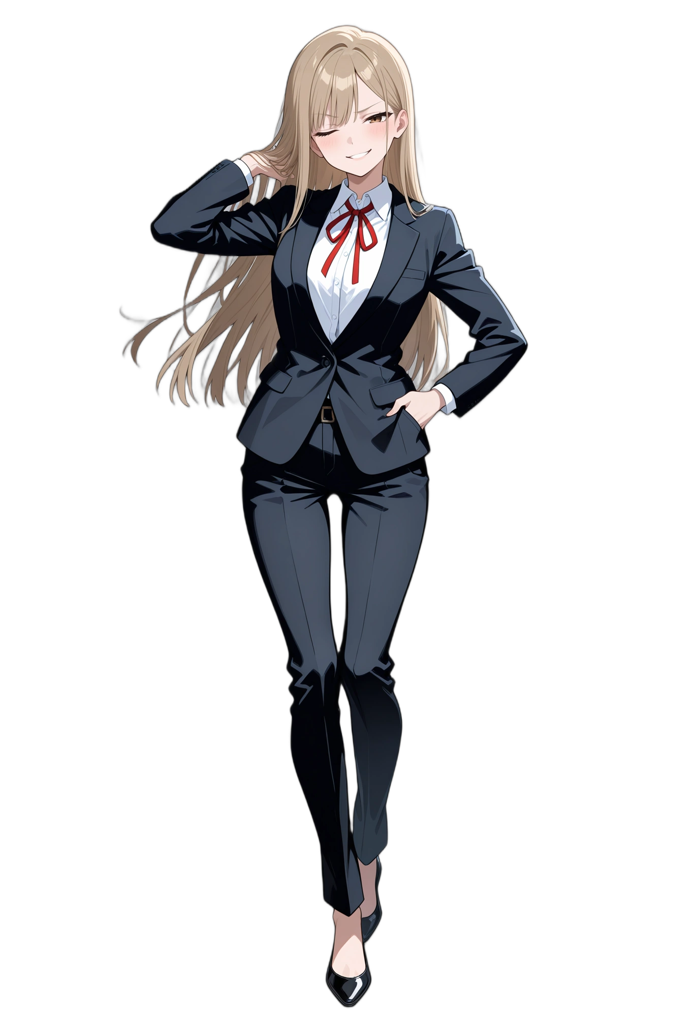 anime-oneeyeclosed-blackpants-brownhair-woman