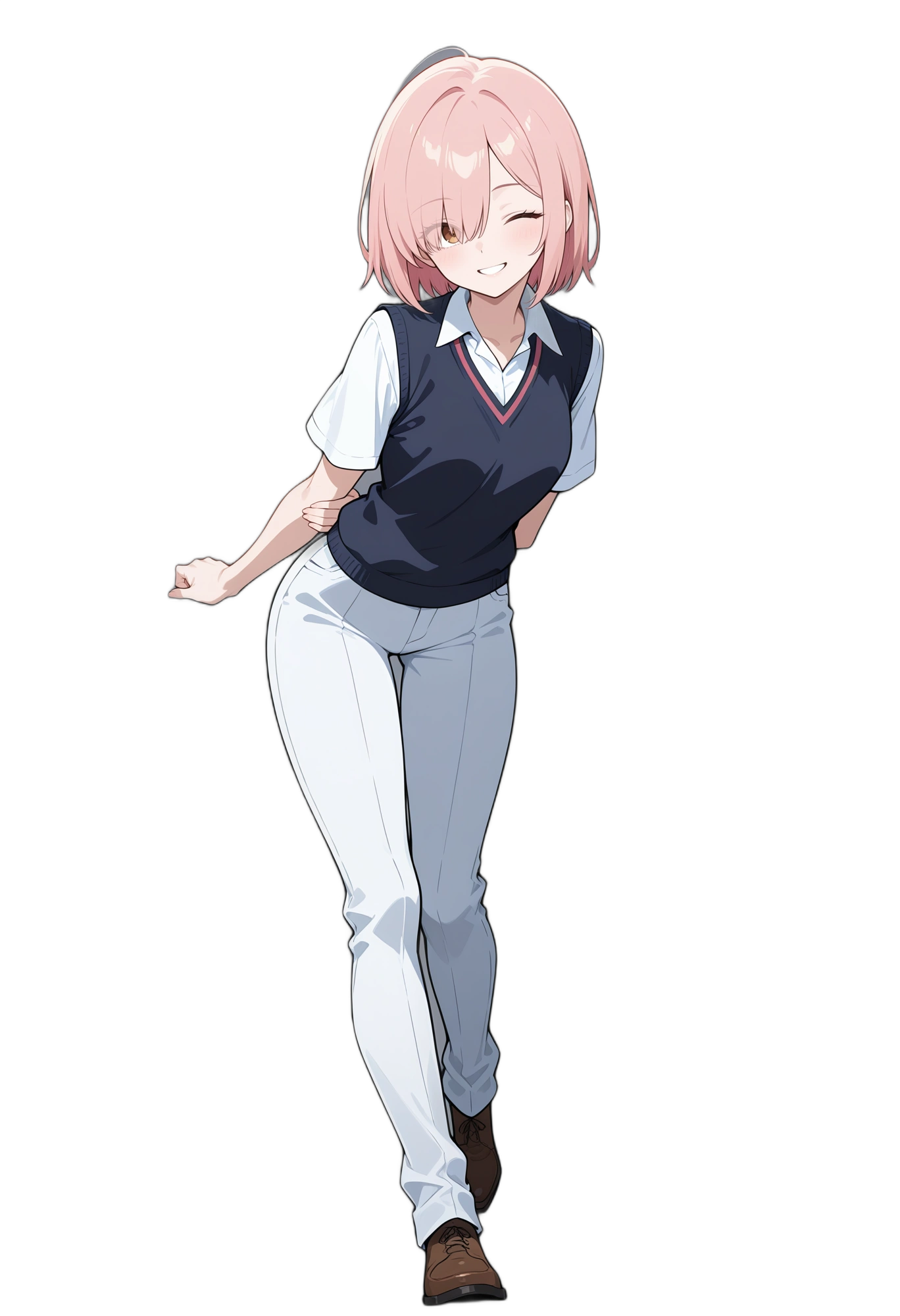 anime-oneeyeclosed-vest-collaredshirt-woman