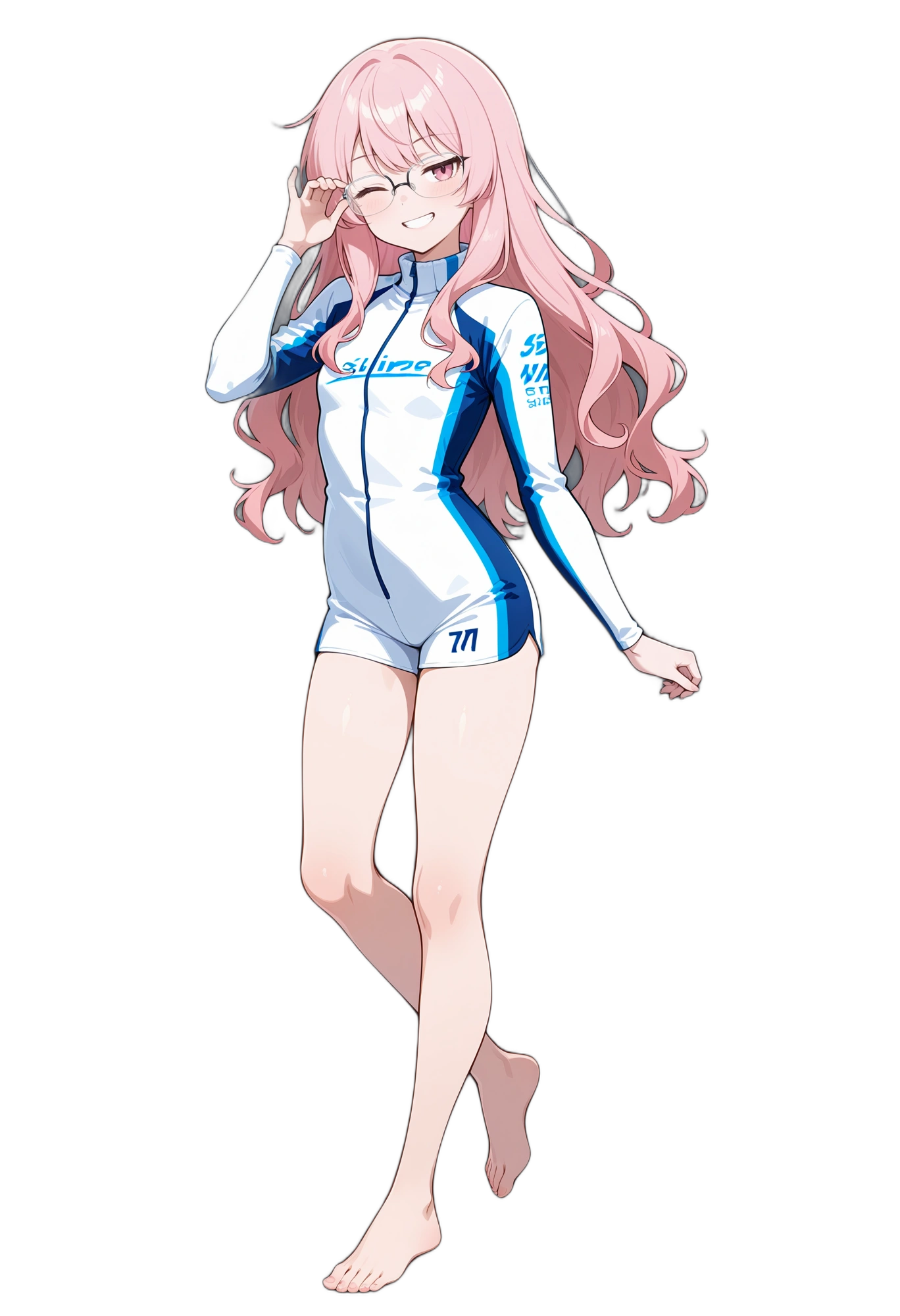 anime-oneeyeclosed-barefoot-smile-woman