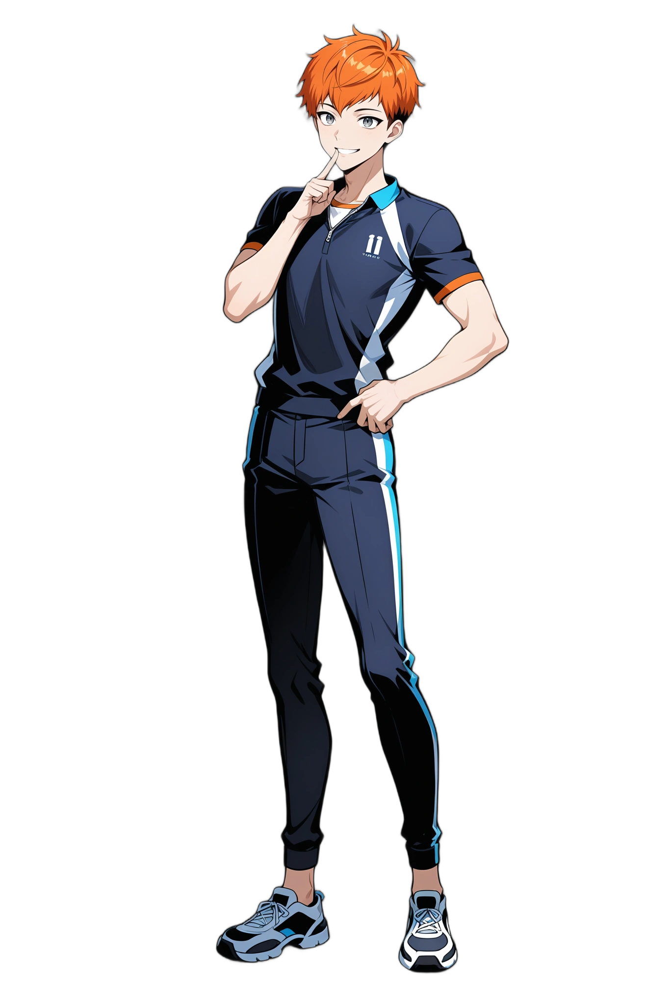 anime-orangehair-shortsleeves-blackpants-man
