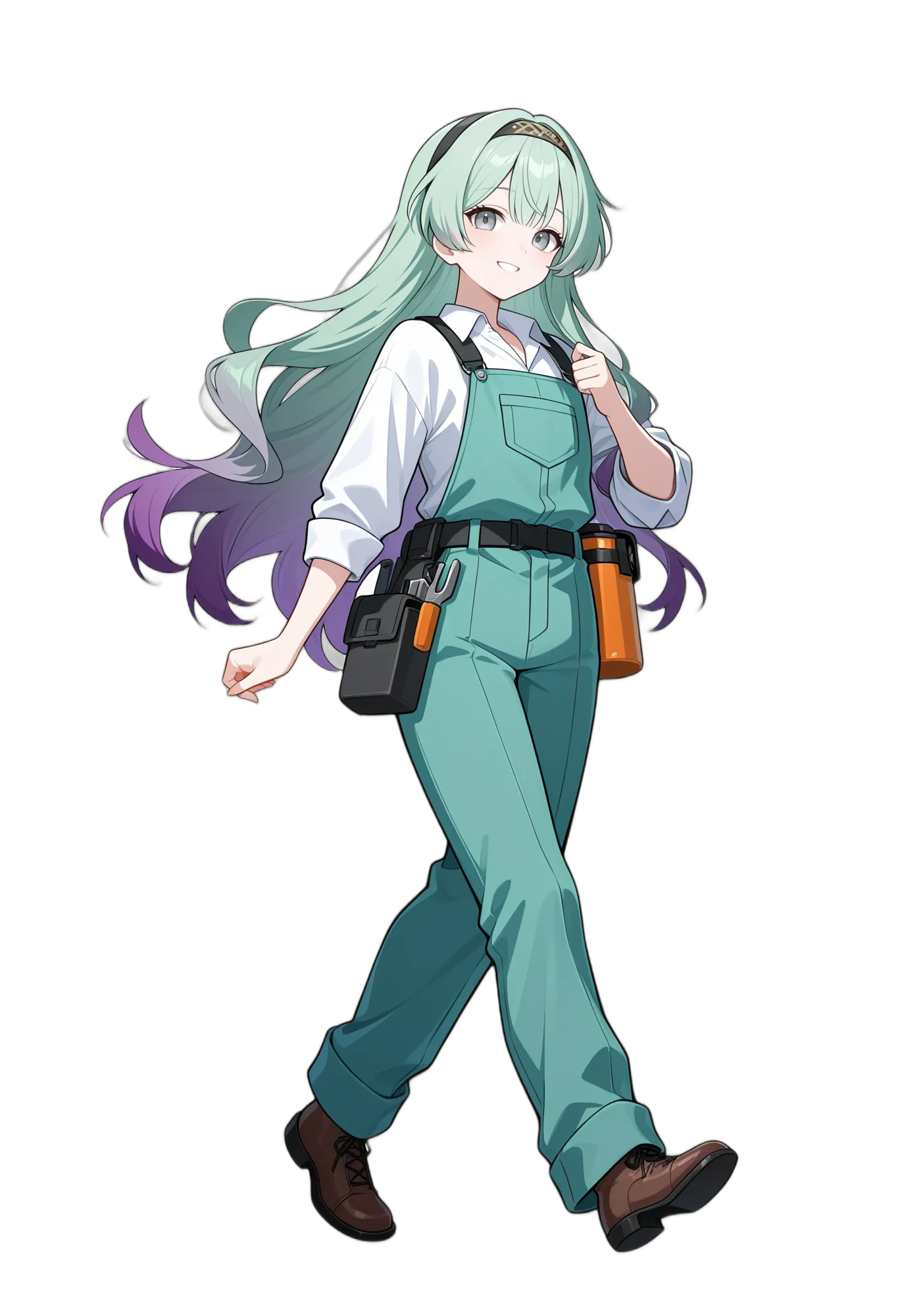 アニメイラスト-職業-オーバーオール-マルチカラーヘア-グラデーションヘア-女性-AI人物素材