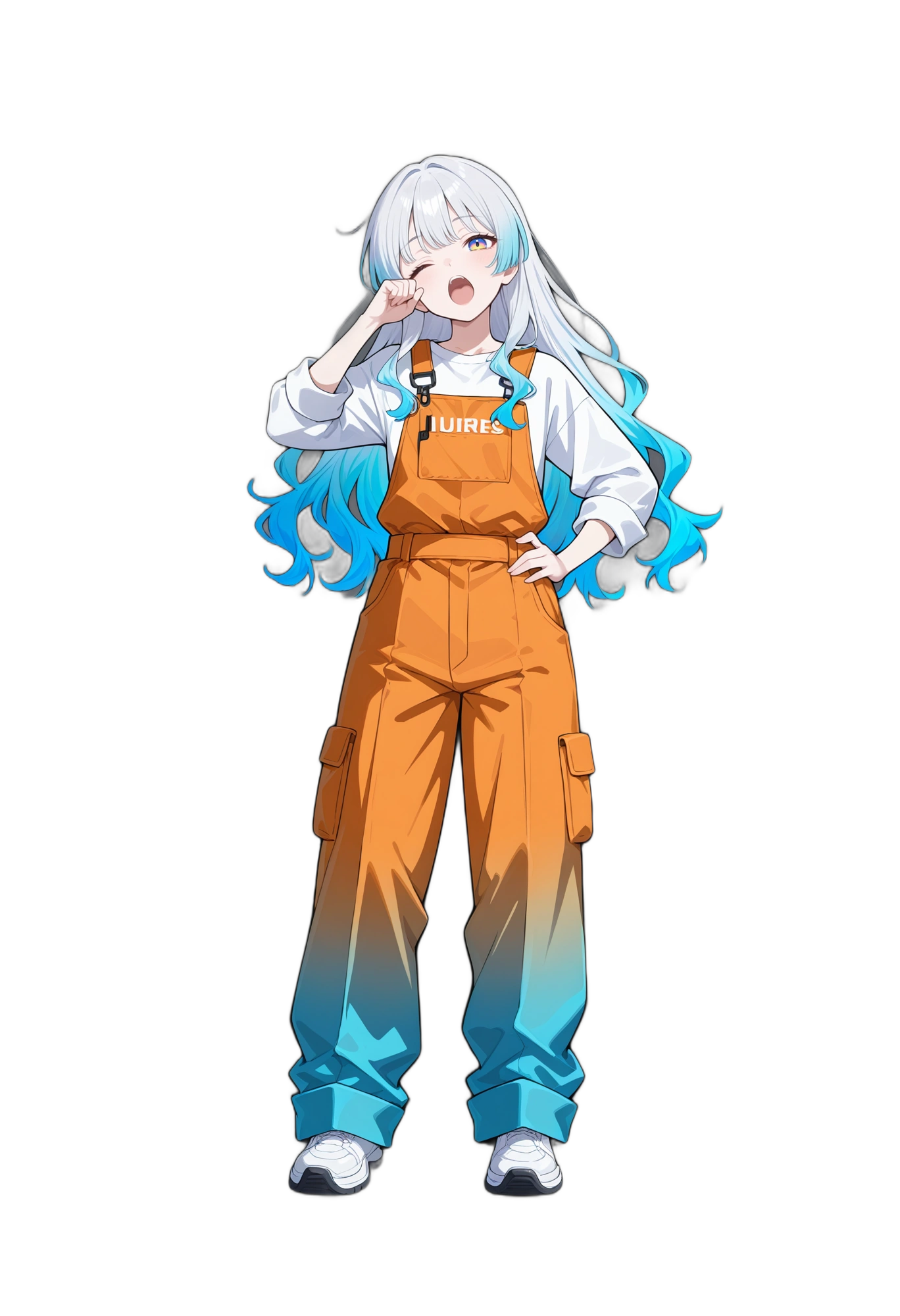 anime-overalls-gradienthair-sneakers-woman
