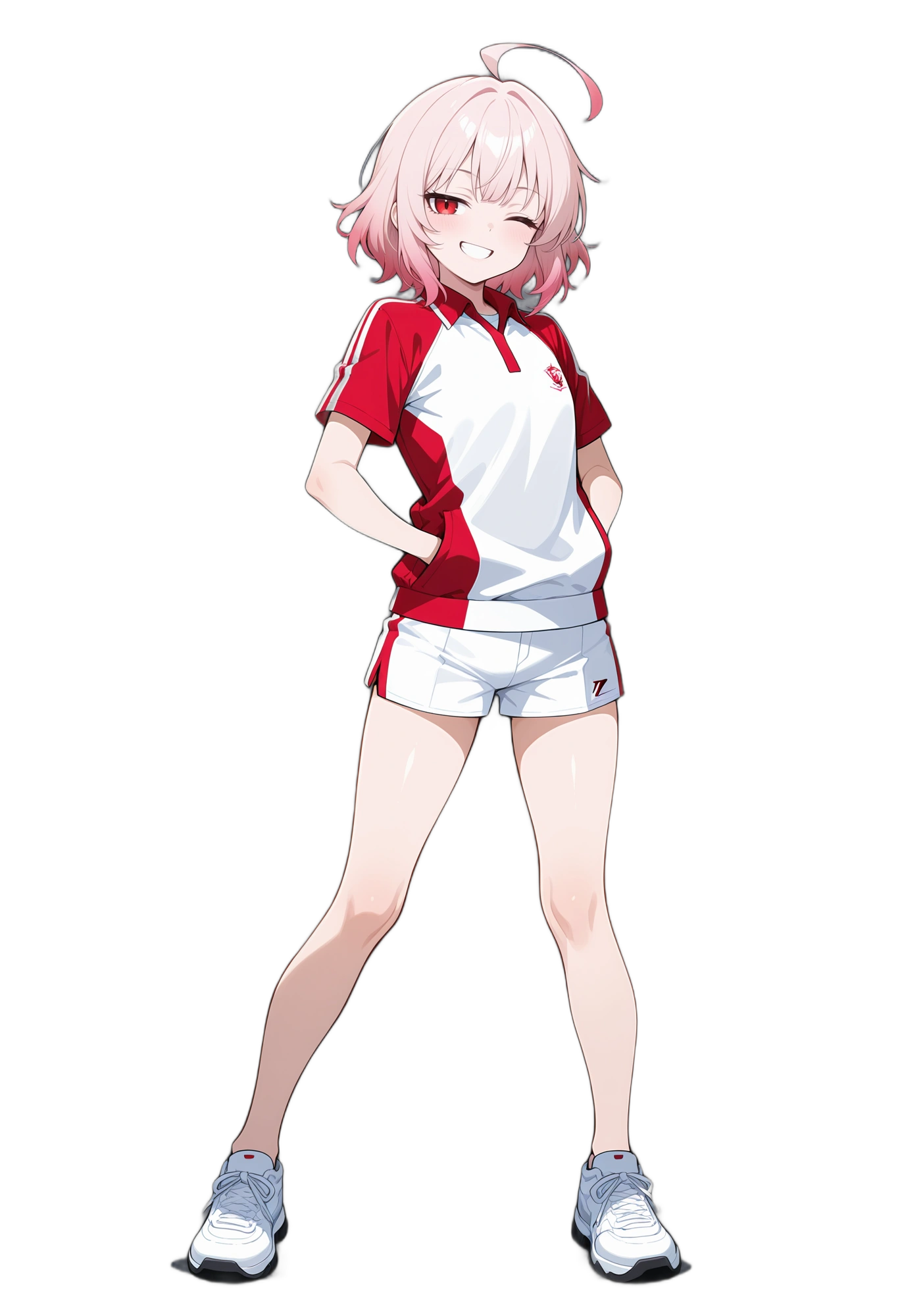 anime-redeyes-multicoloredhair-oneeyeclosed-woman