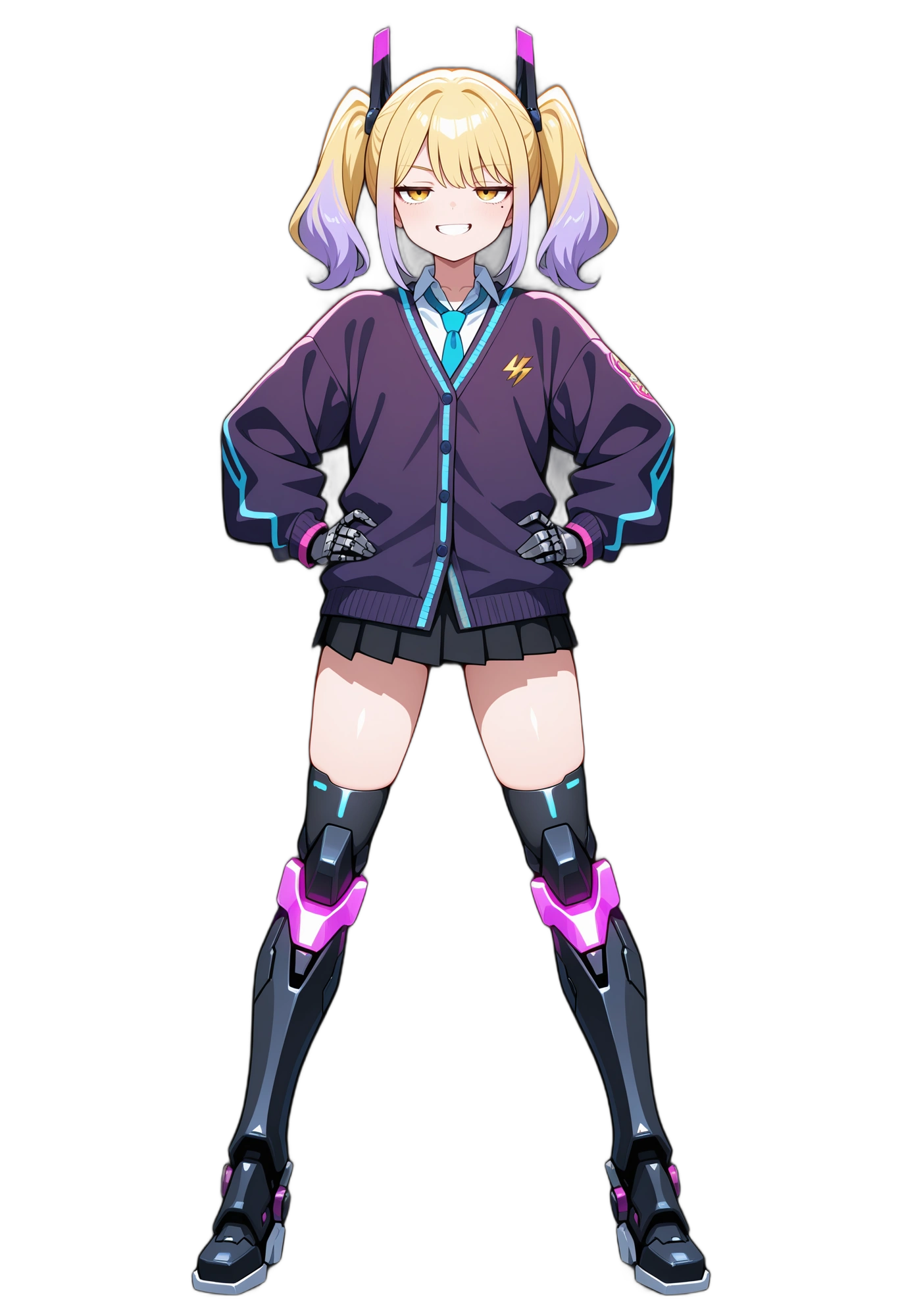 anime-skirt-multicoloredhair-thighhighs-woman