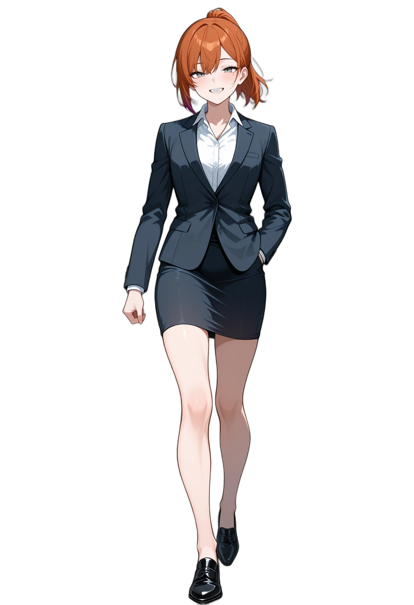 anime-skirt-whiteshirt-blackfootwear-woman