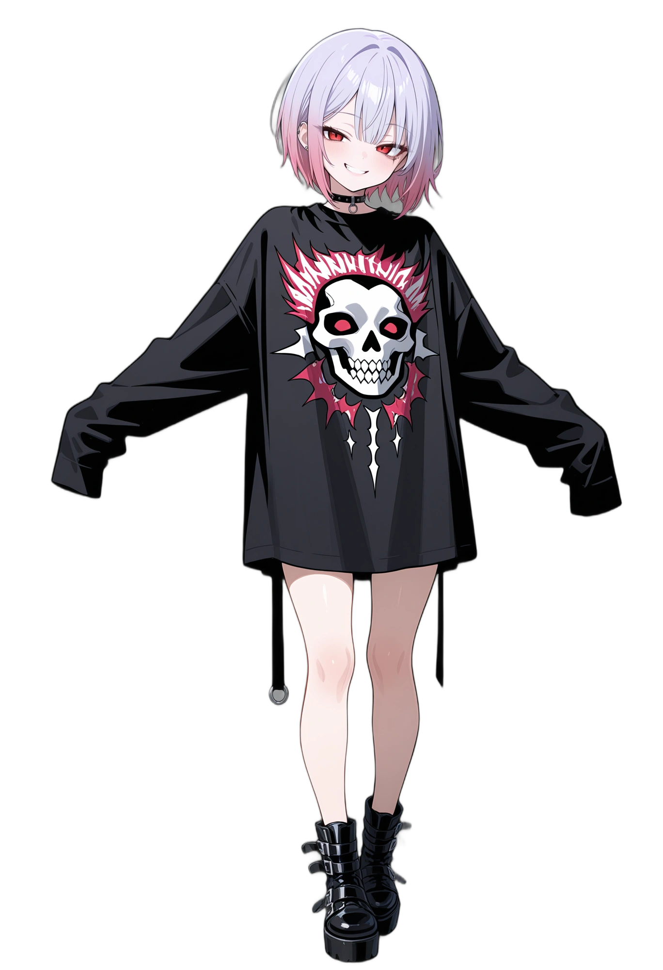 anime-sleevespastwrists-choker-greyhair-woman