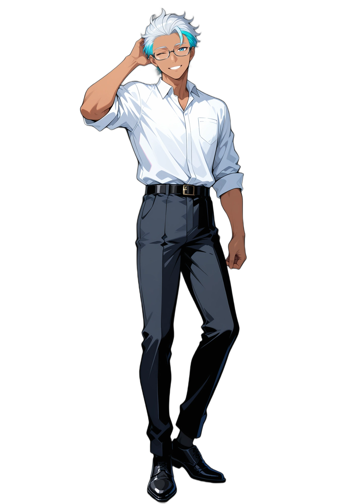 anime-smile-blackpants-bluehair-man