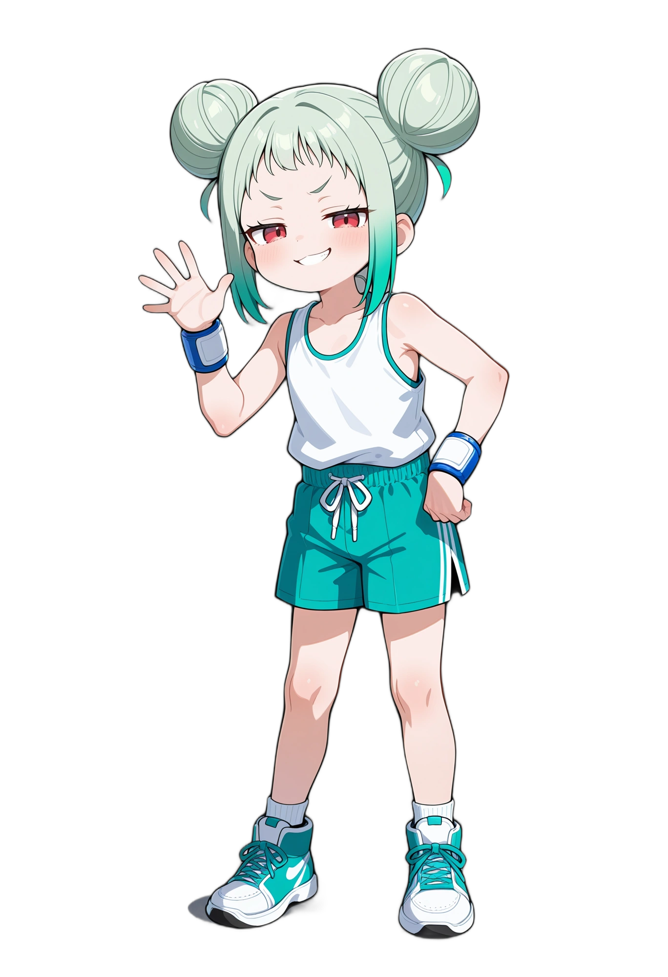 anime-sneakers-shorts-greenhair-woman