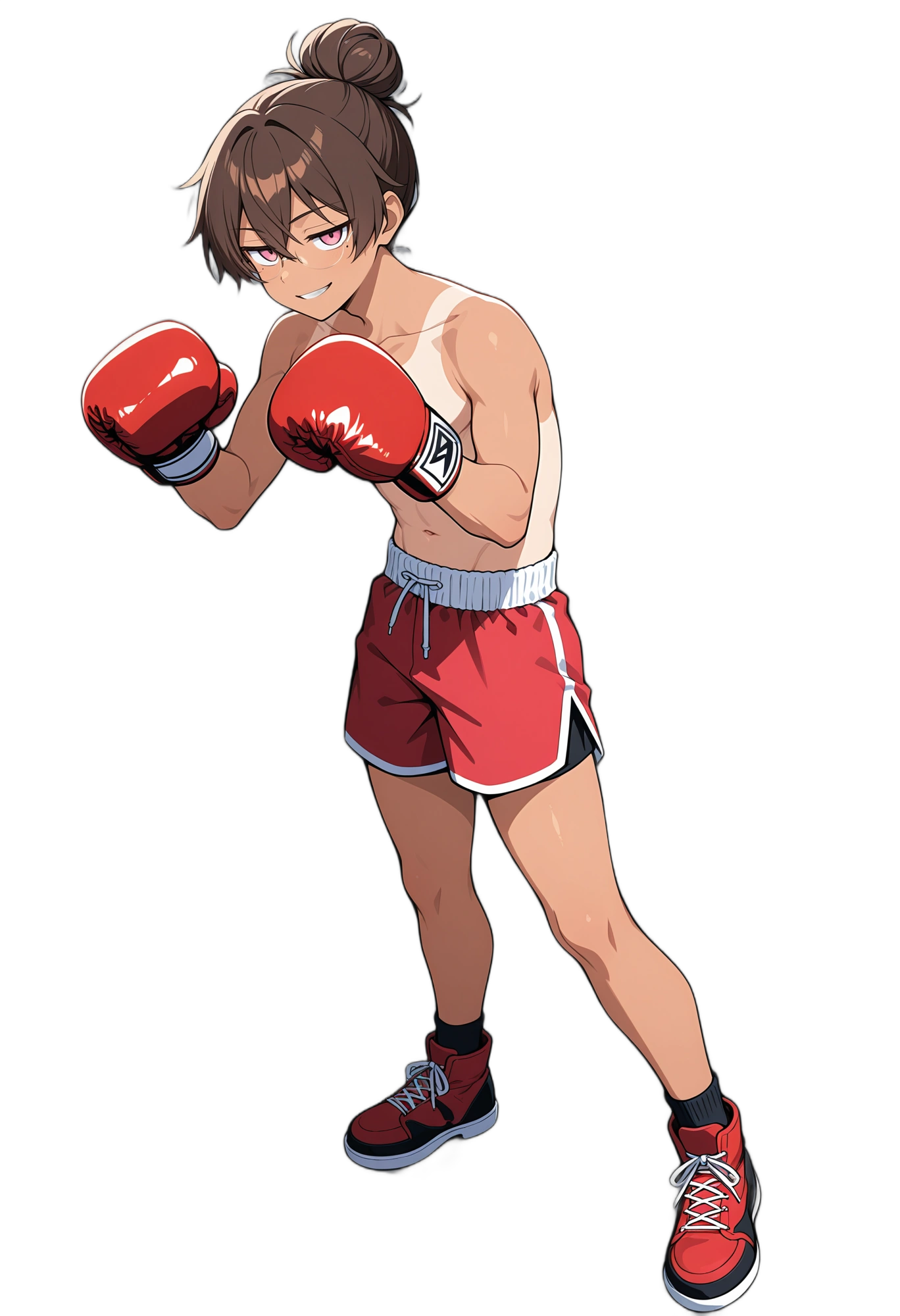anime-socks-hairbun-shorts-woman