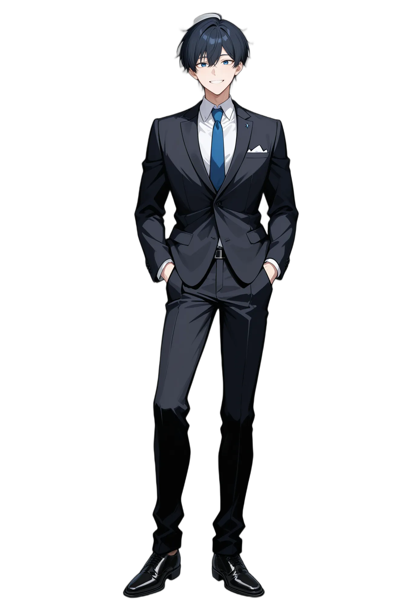 アニメイラスト-社会人-スーツ-黒髪-フォーマル-男性-AI人物素材