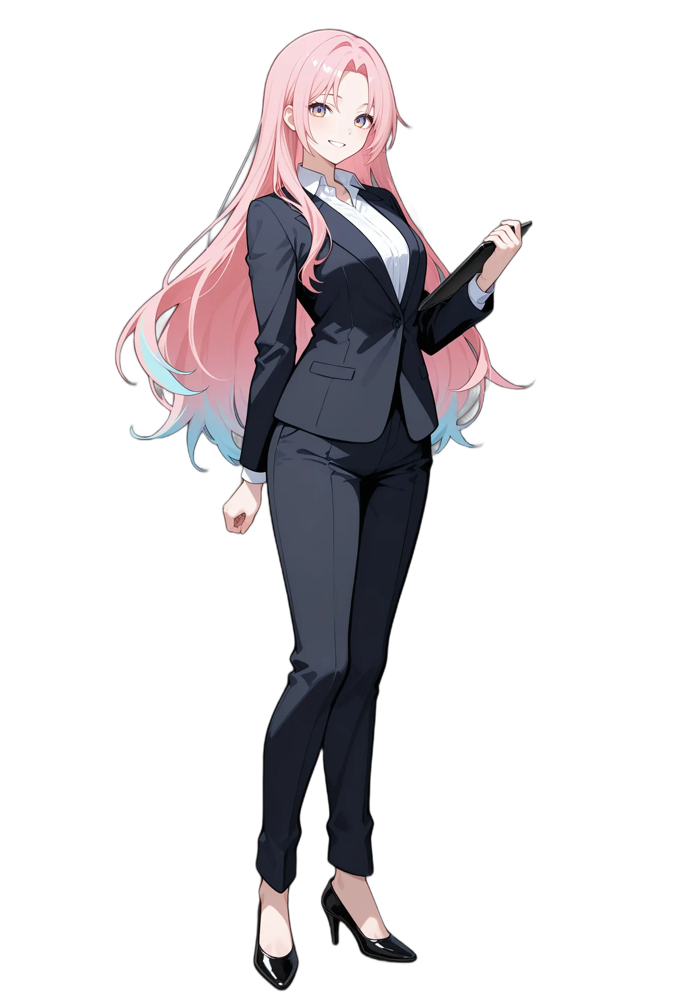 アニメイラスト-サラリーマン-スーツ-ハイヒール-ジャケット-女性-AI人物素材