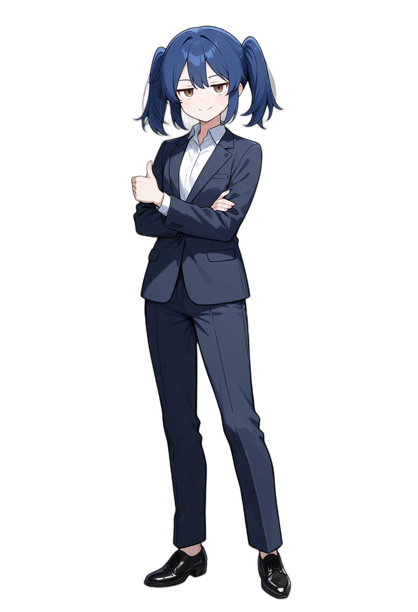 アニメイラスト-社会人-スーツ-腕組み-白シャツ-女性-AI人物素材