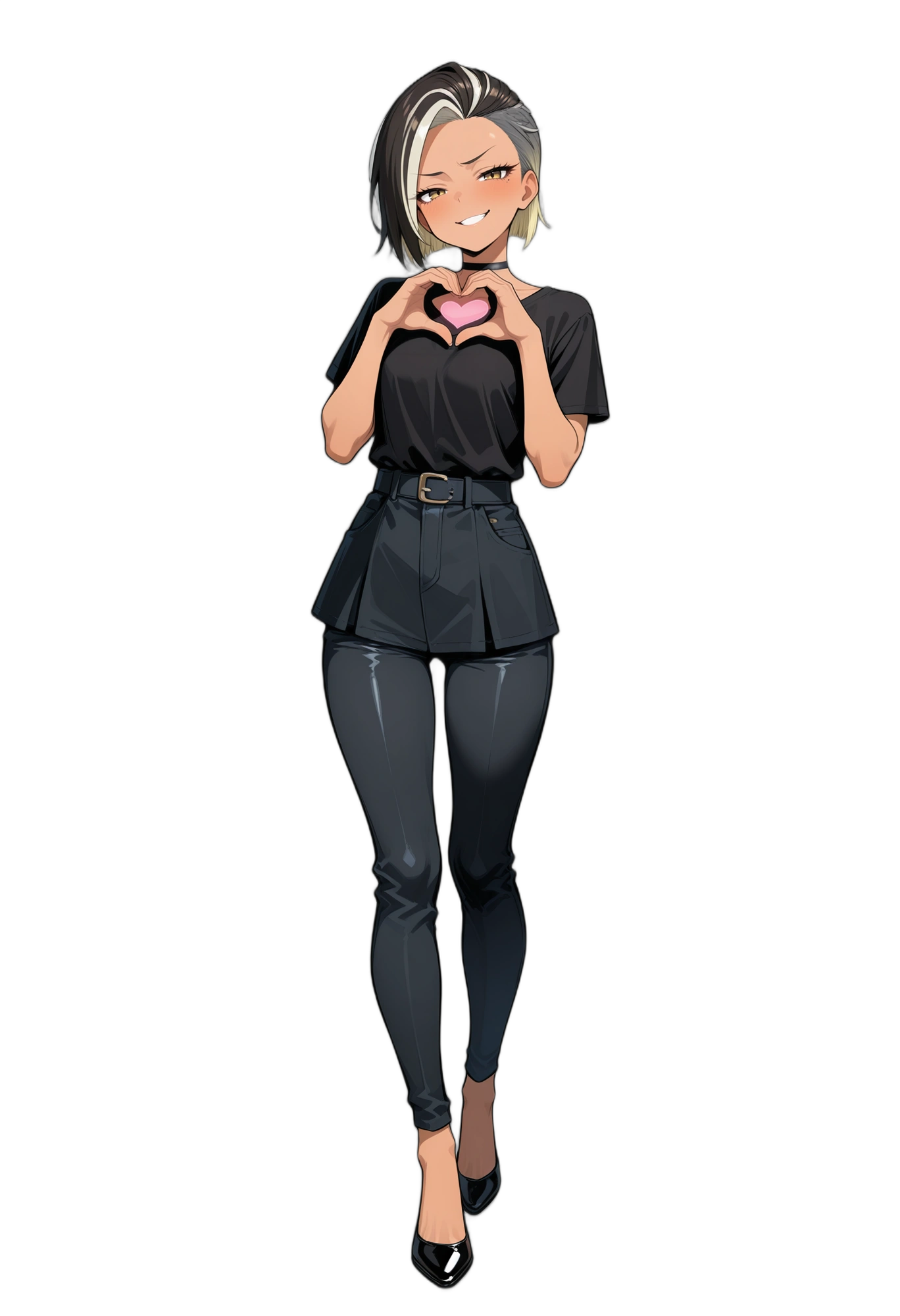 anime-two-tonehair-choker-blackhair-woman