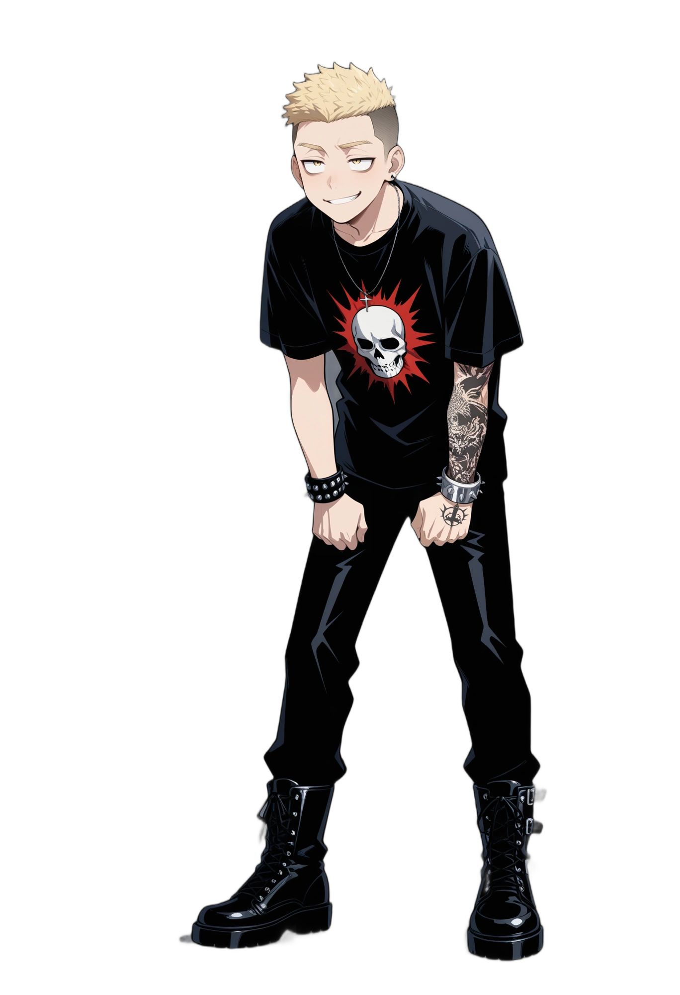 anime-undercut-printshirt-blackpants-man
