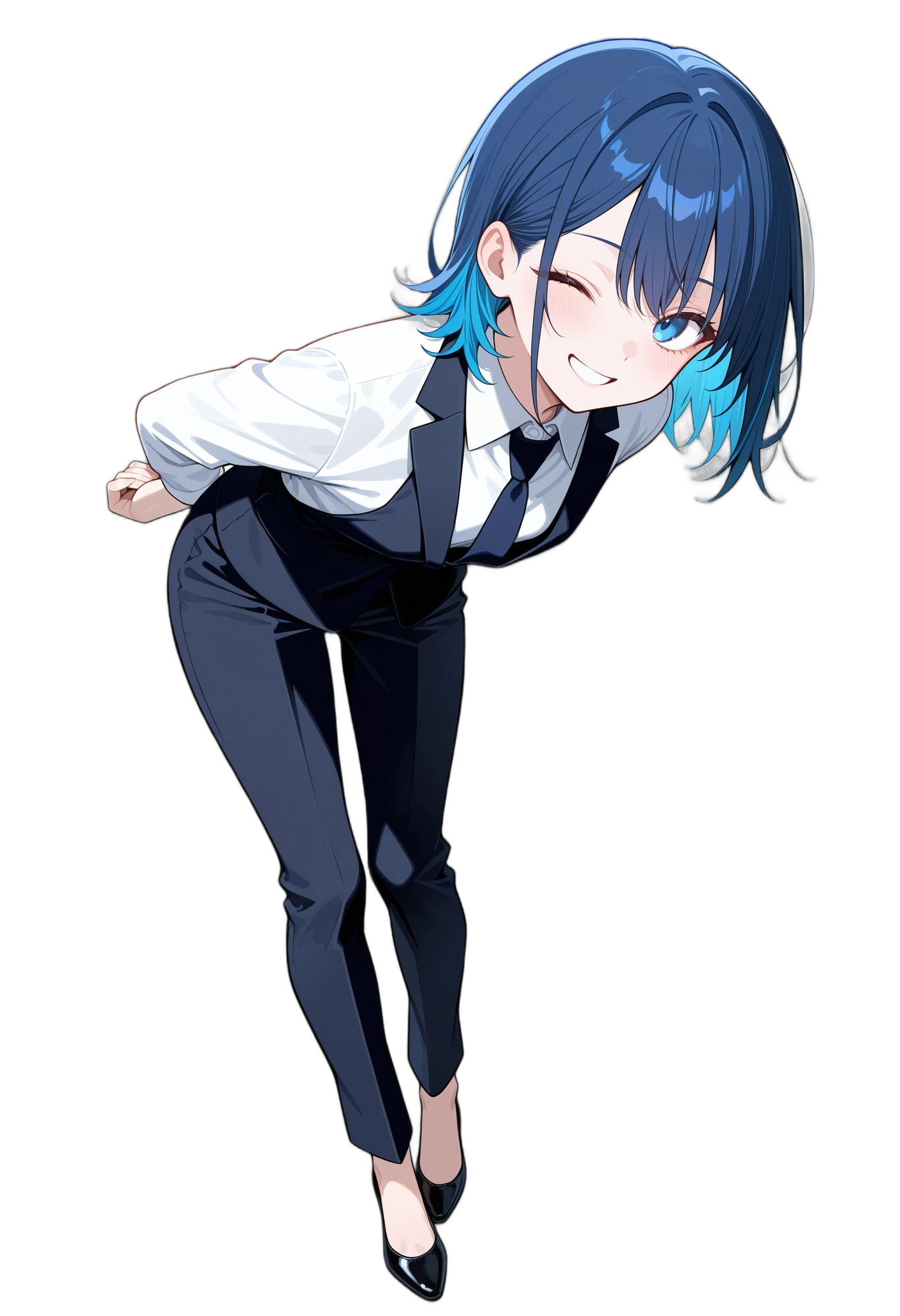 anime-vest-necktie-whiteshirt-woman