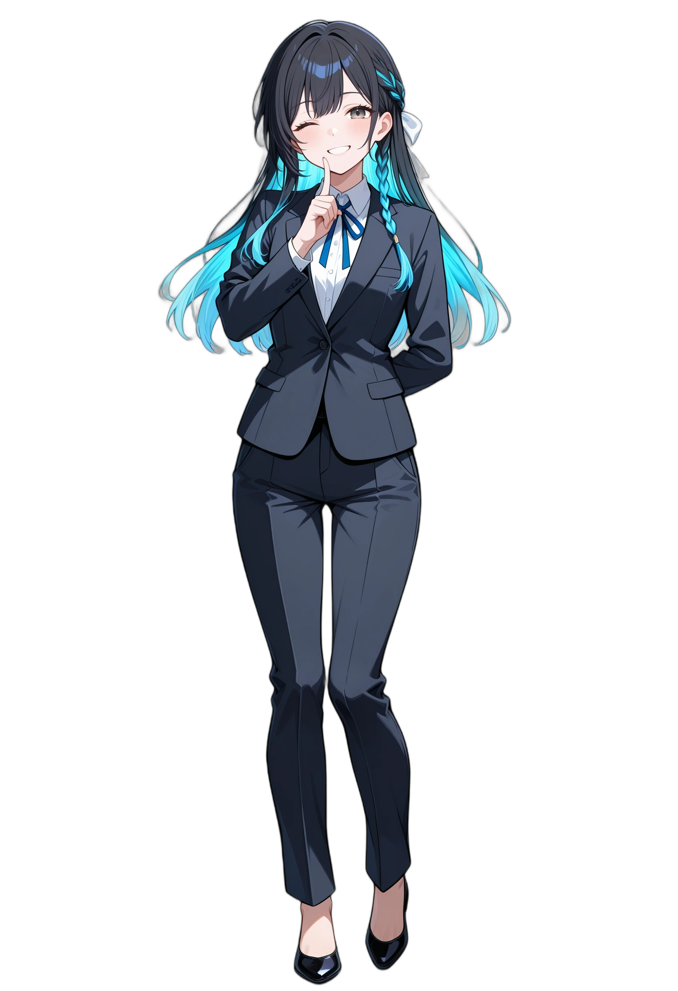 anime-whiteshirt-bluehair-ribbon-woman