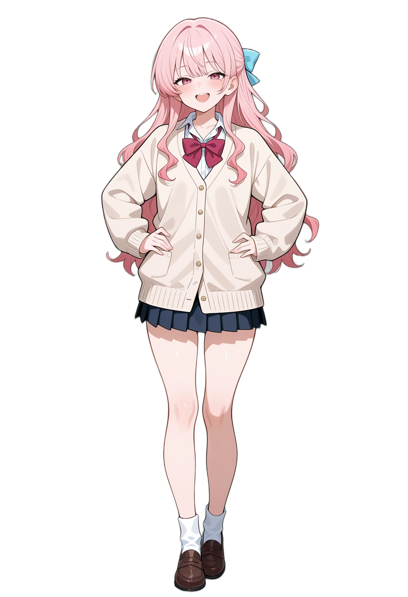 anime-whiteshirt-bow-cardigan-woman