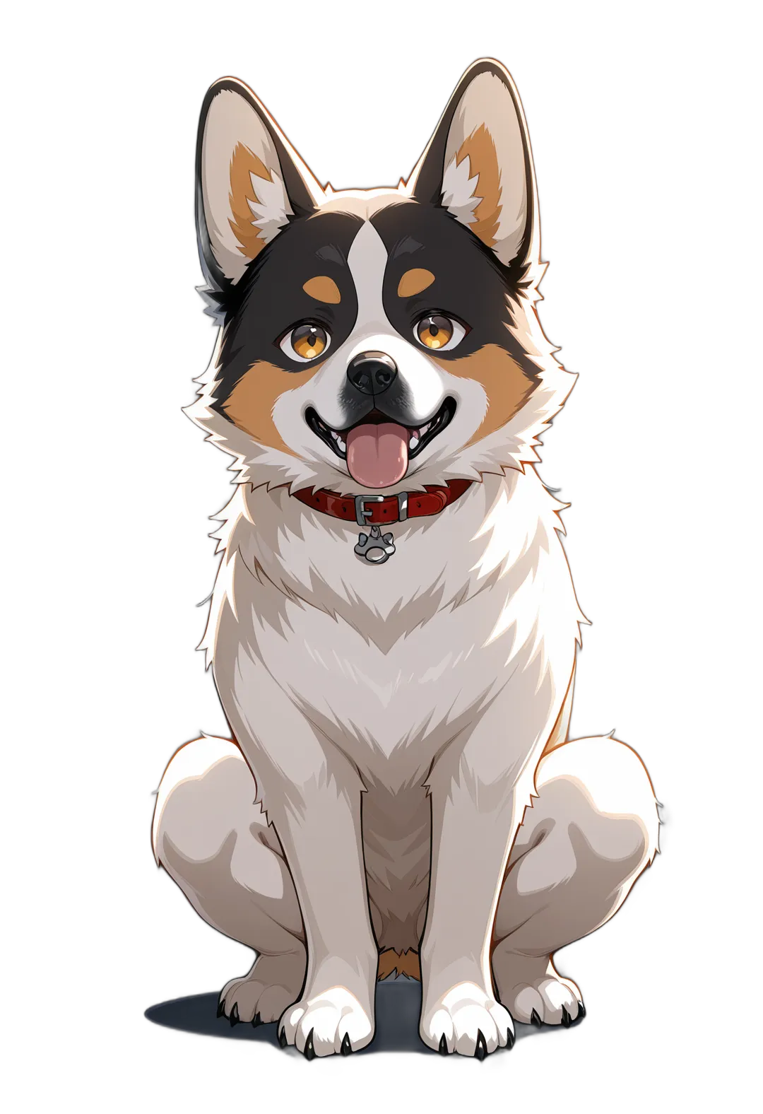 アニメイラスト-動物-犬-首輪-牙-AI立ち絵素材